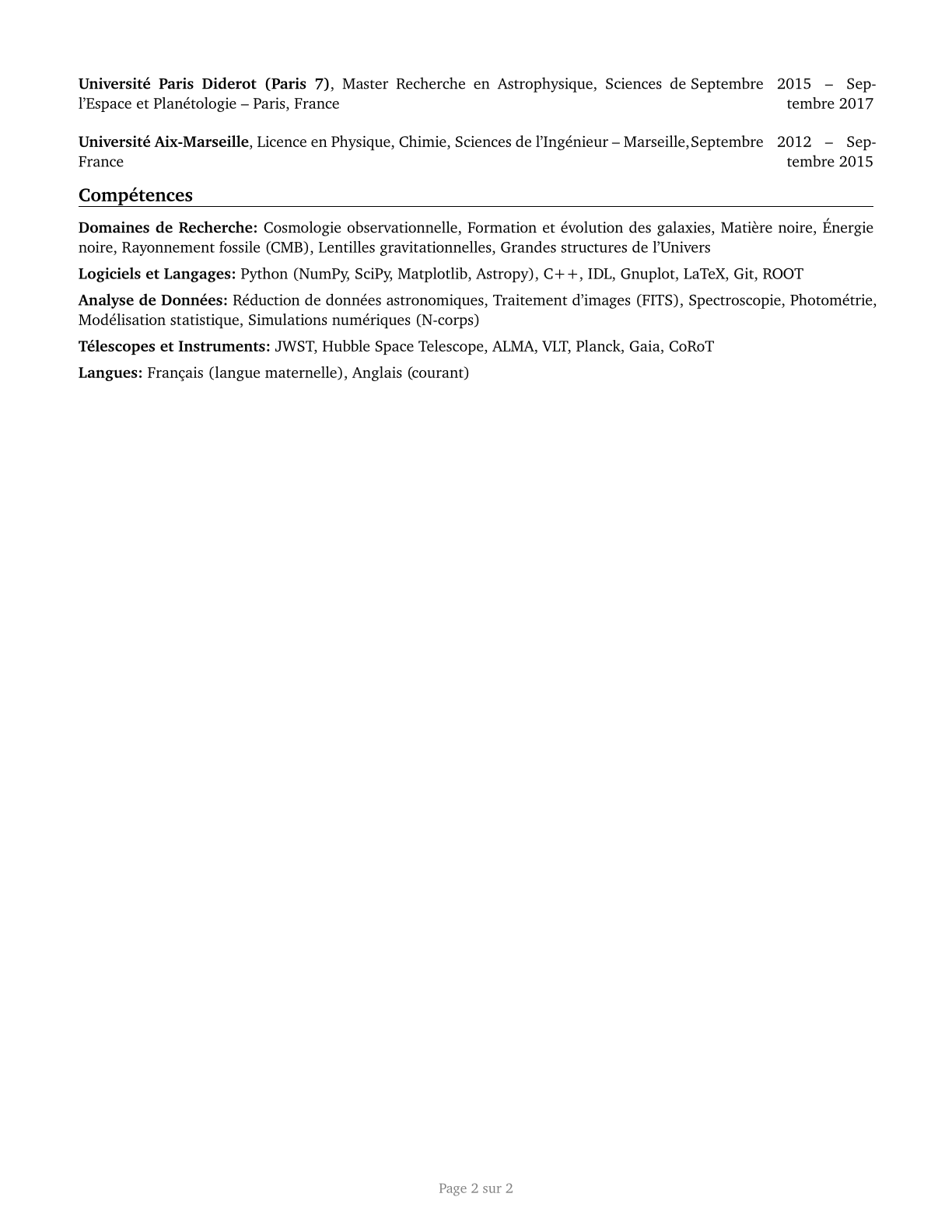 Astronomers CV in French — page 2