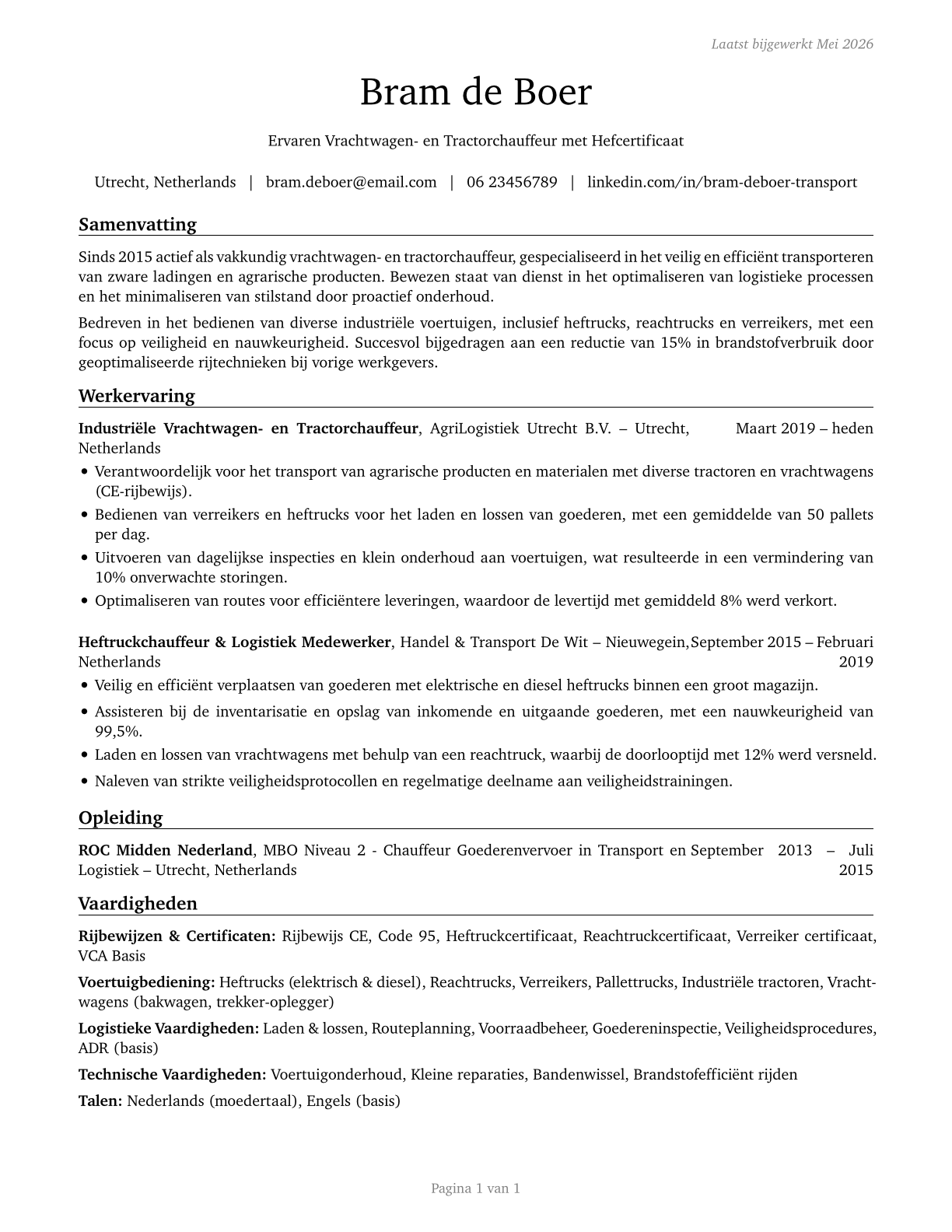 Industrial Truck and Tractor Operators CV in Dutch — page 1