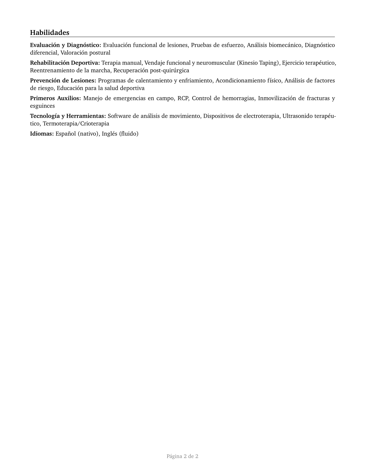 Athletic Trainers CV in Spanish — page 2