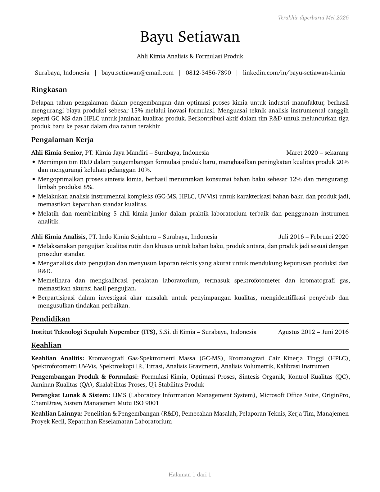 Chemists CV in Indonesian — page 1