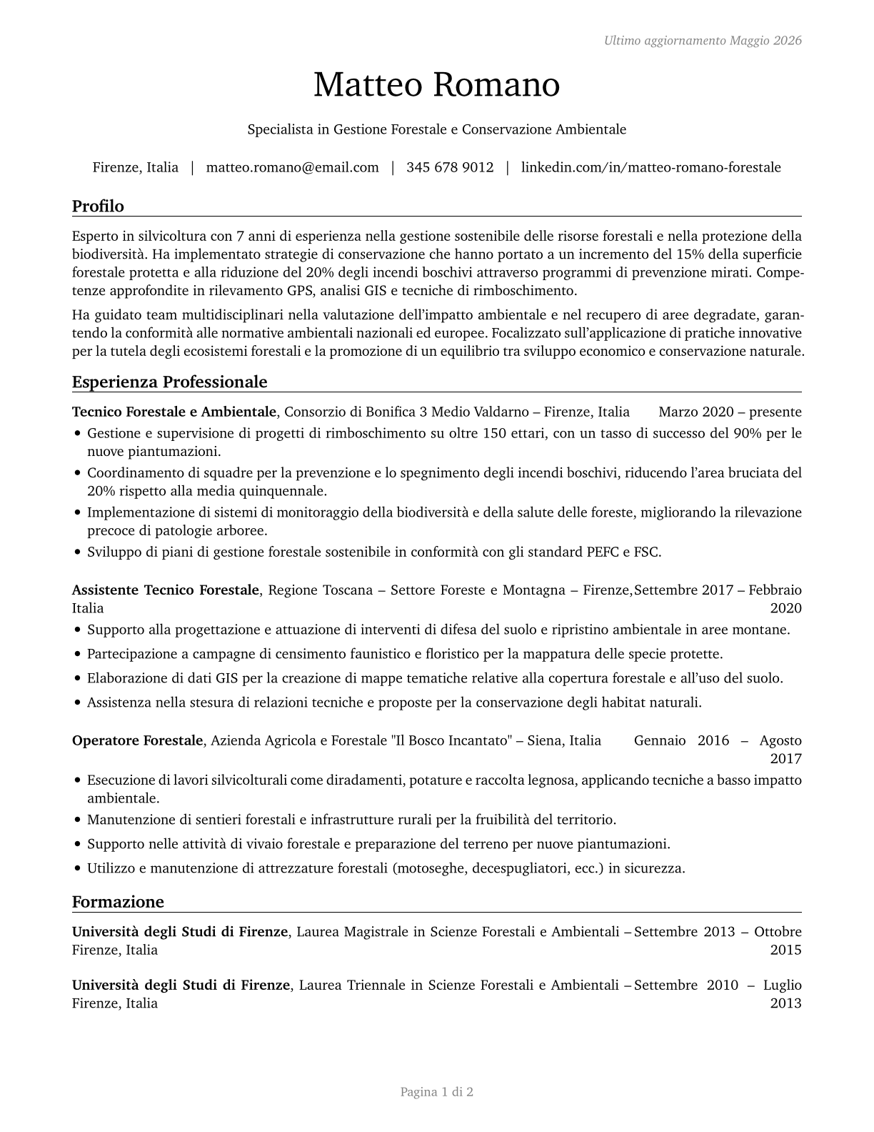 Forest and Conservation Workers CV in Italian — page 1