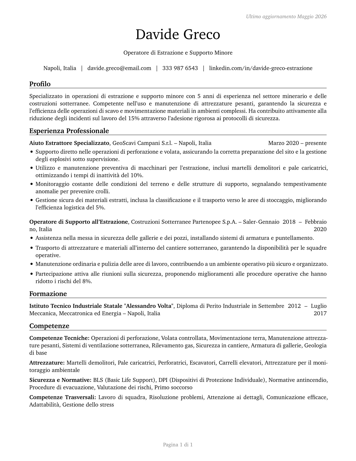 Helpers--Extraction Workers CV in Italian — page 1