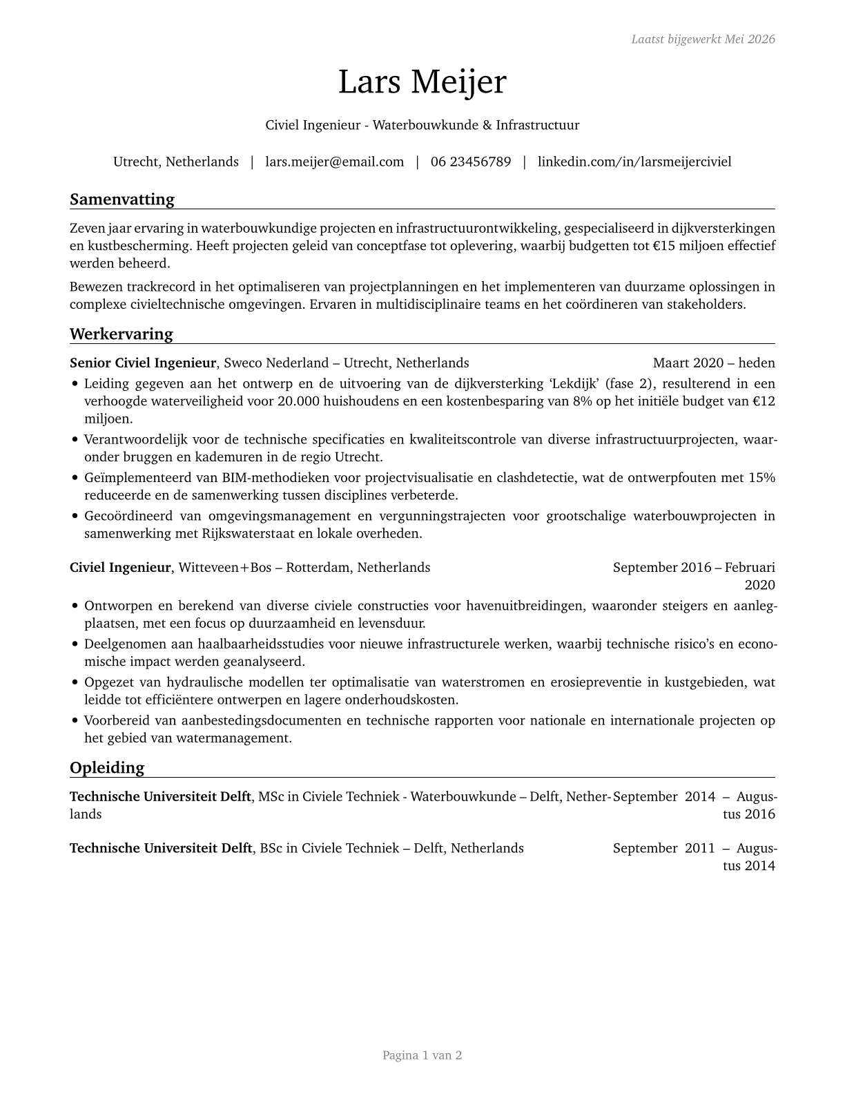 Civil Engineers CV in Dutch — page 1