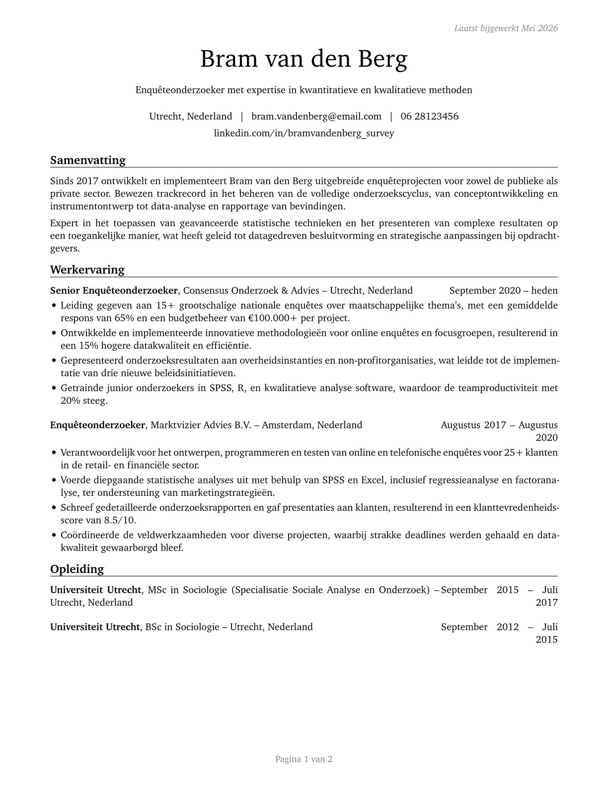 Survey Researchers CV in Dutch — page 1