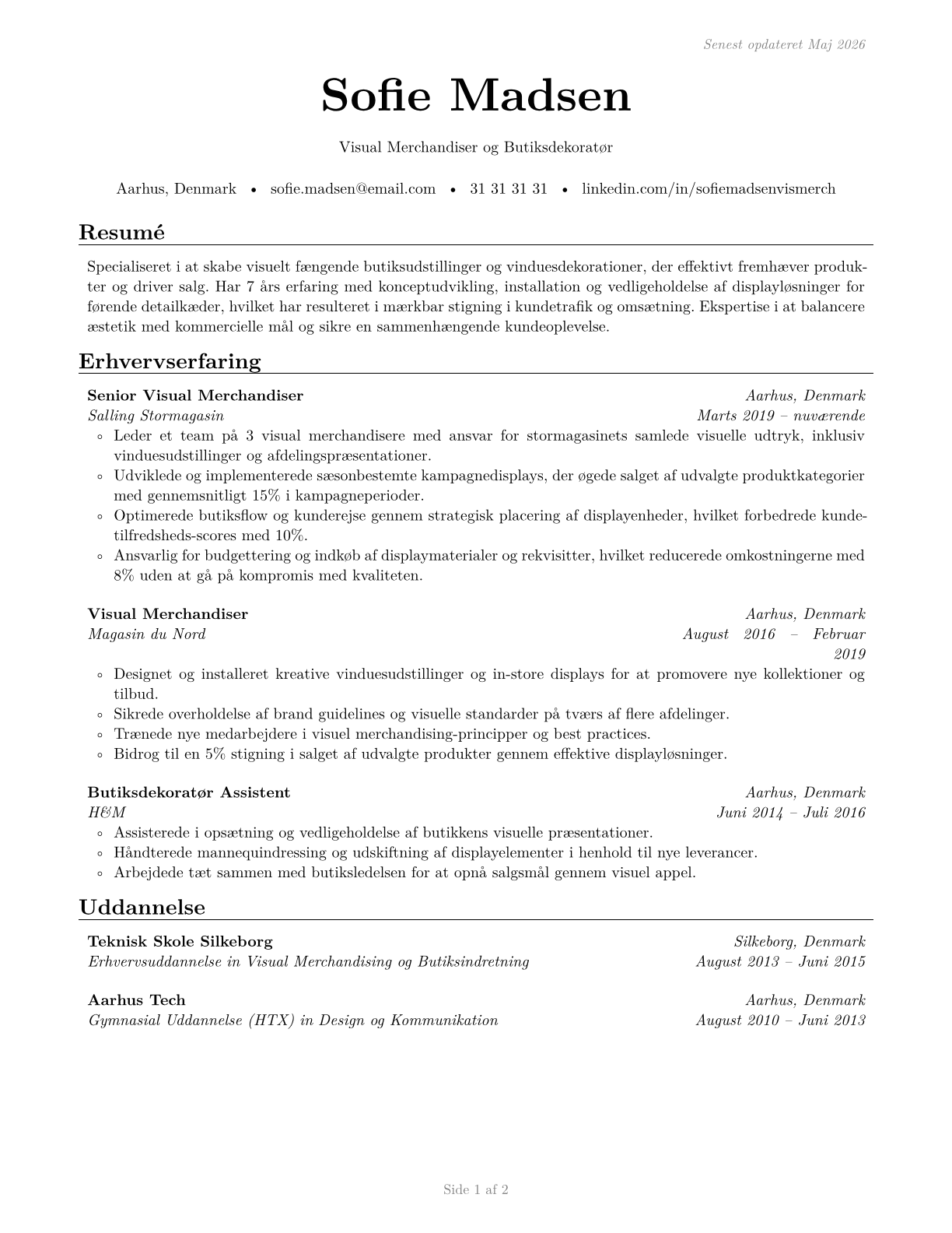 Merchandise Displayers and Window Trimmers CV in Danish — page 1