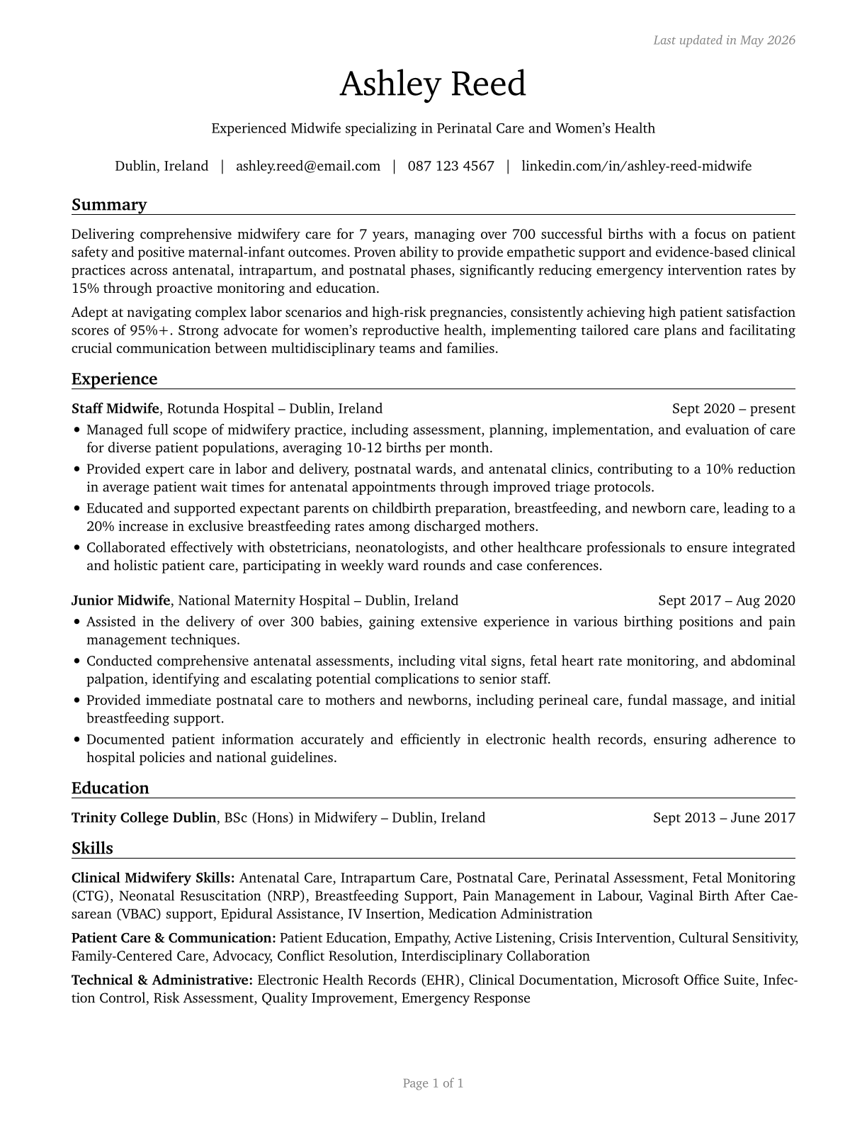 Midwives CV in English — page 1