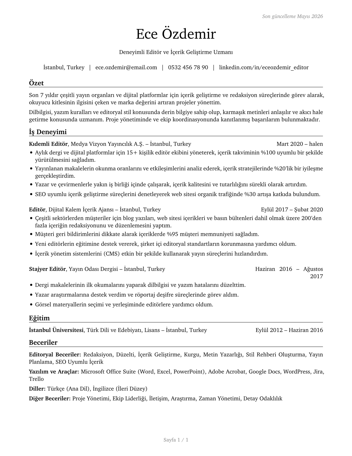 Editors CV in Turkish — page 1