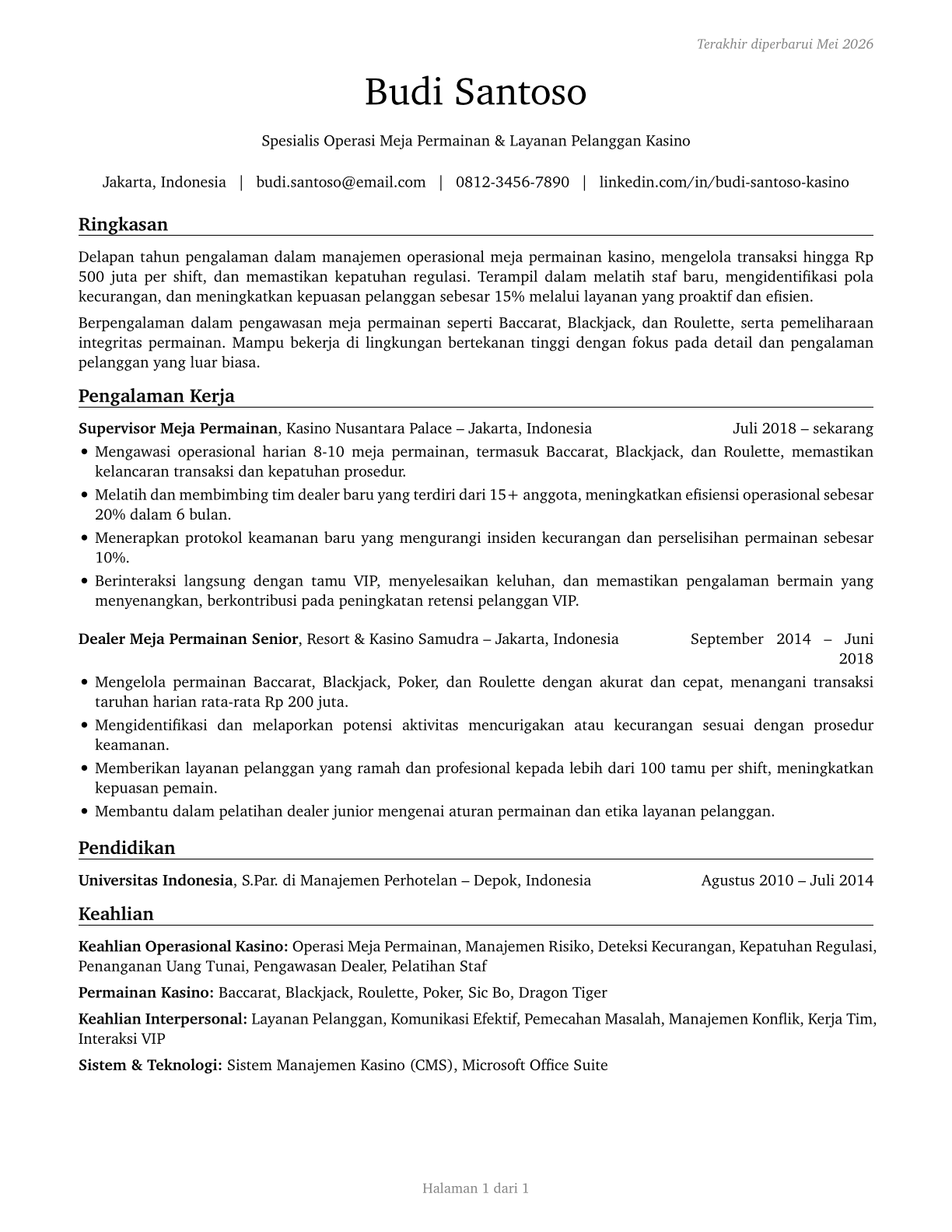 Gambling Service Workers, All Other CV in Indonesian — page 1