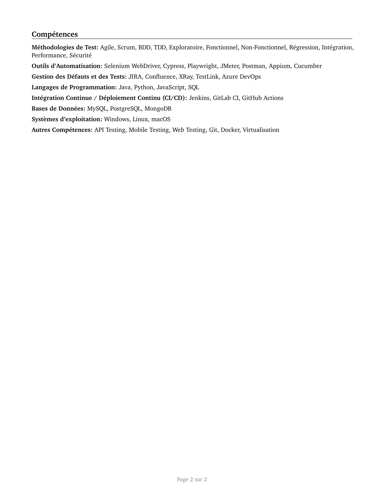 Software Quality Assurance Analysts and Testers CV in French — page 2