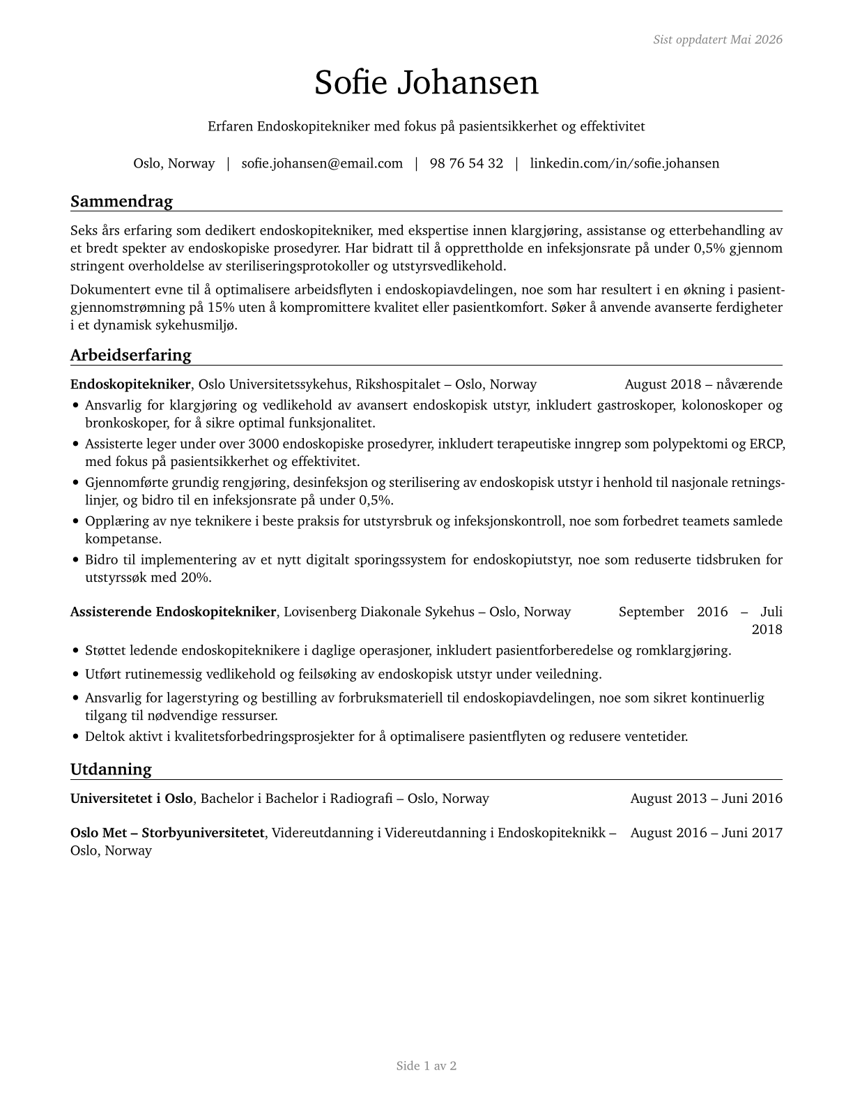 Endoscopy Technicians CV in Norwegian_bokmal — page 1