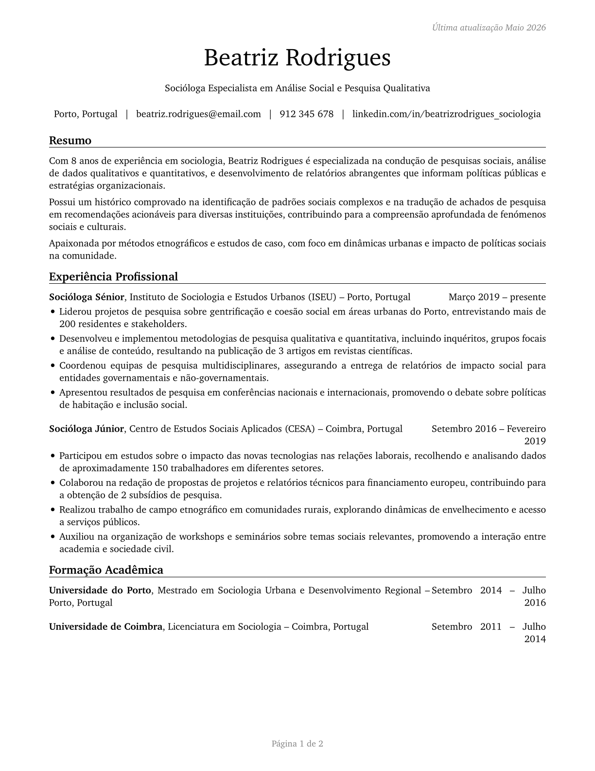 Sociologists CV in Portuguese — page 1