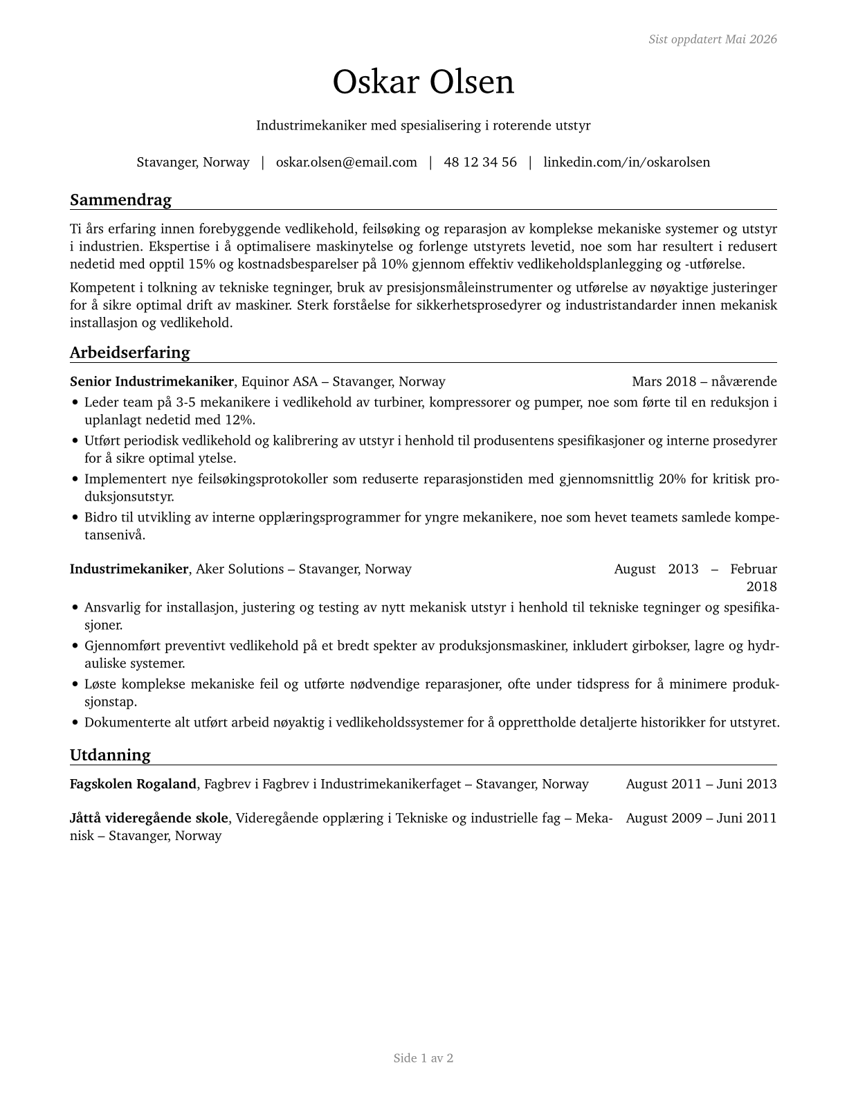 Millwrights CV in Norwegian_bokmal — page 1