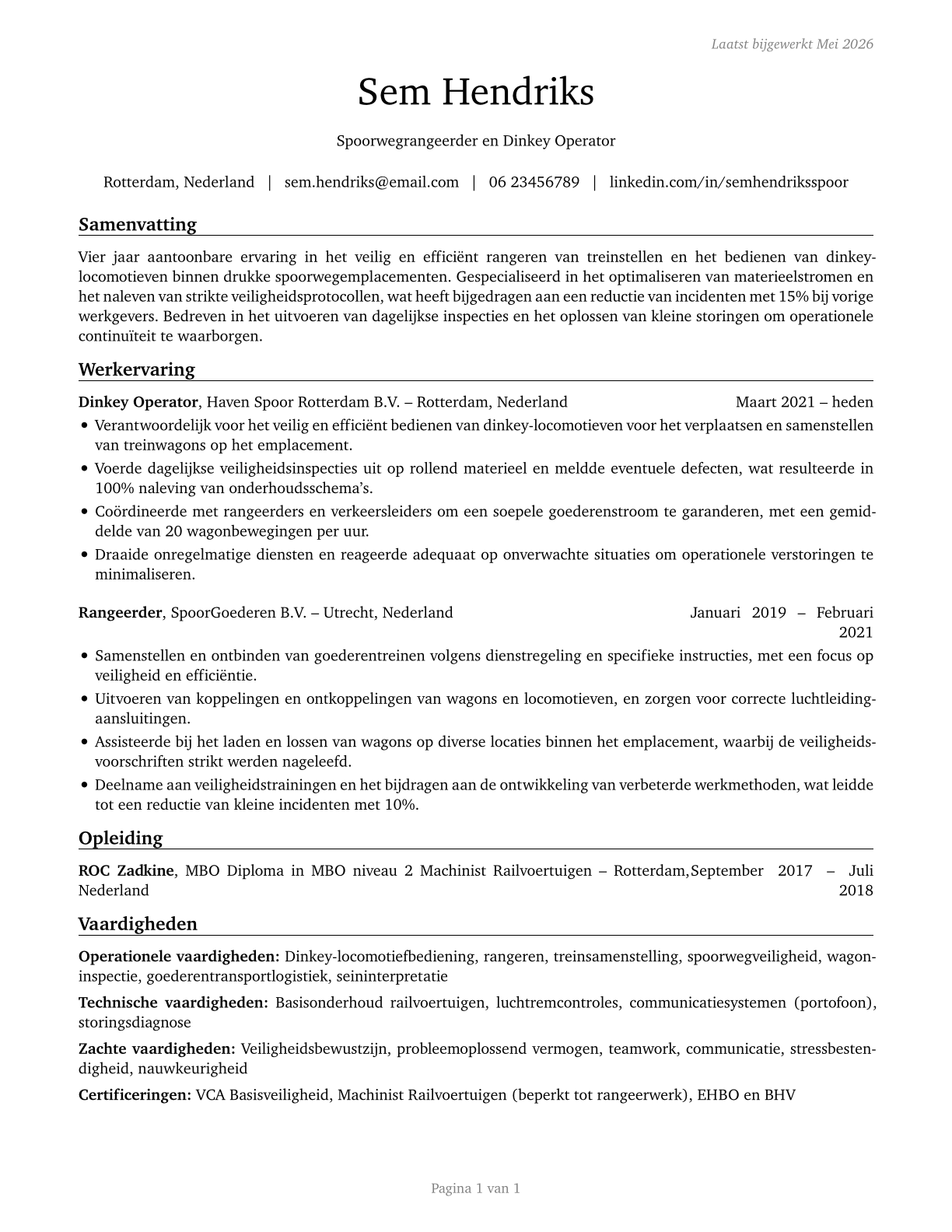 Rail Yard Engineers, Dinkey Operators, and Hostlers CV in Dutch — page 1