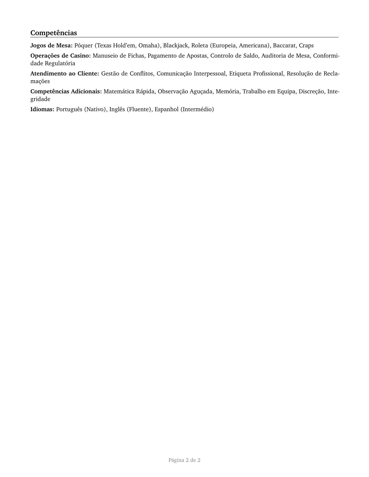 Gambling Dealers CV in Portuguese — page 2