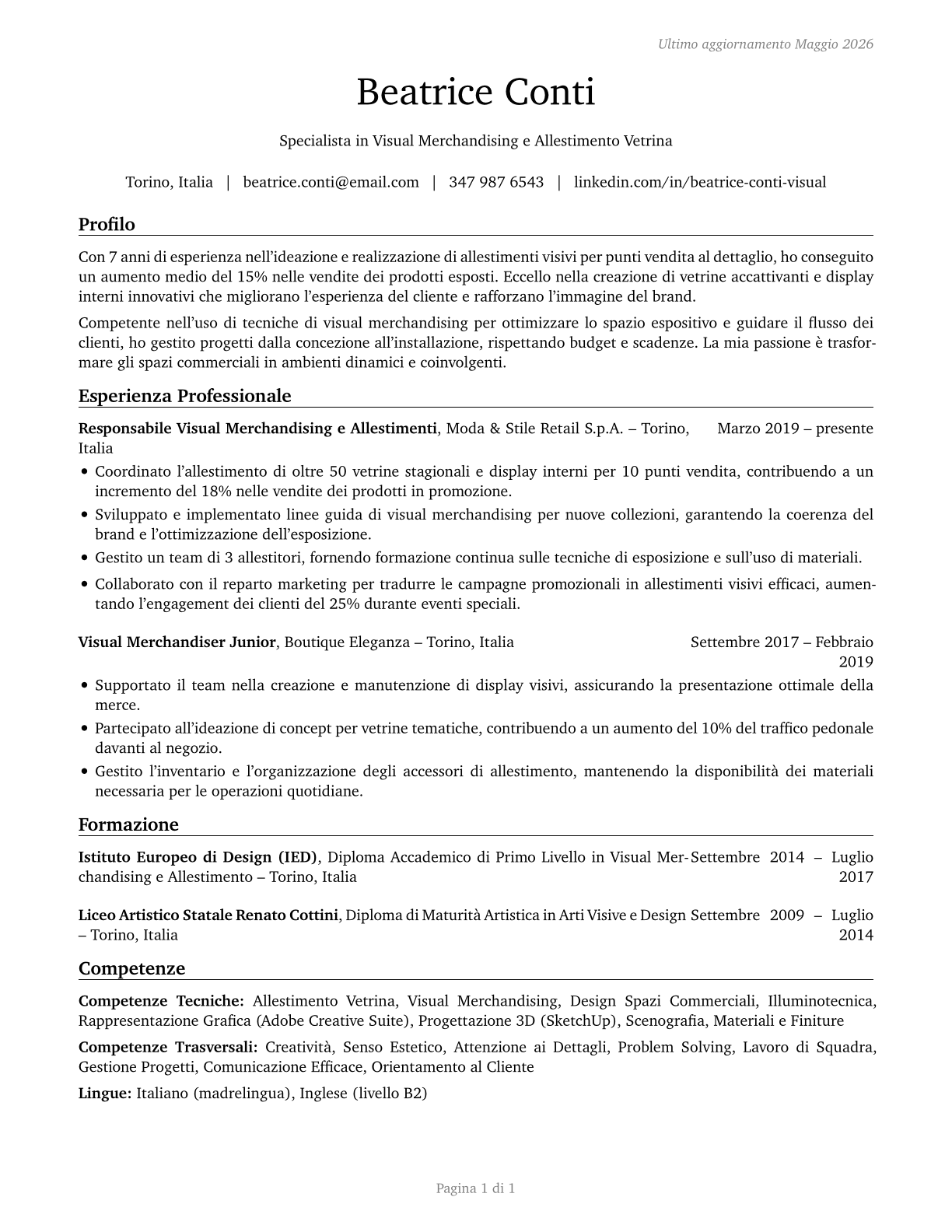 Merchandise Displayers and Window Trimmers CV in Italian — page 1