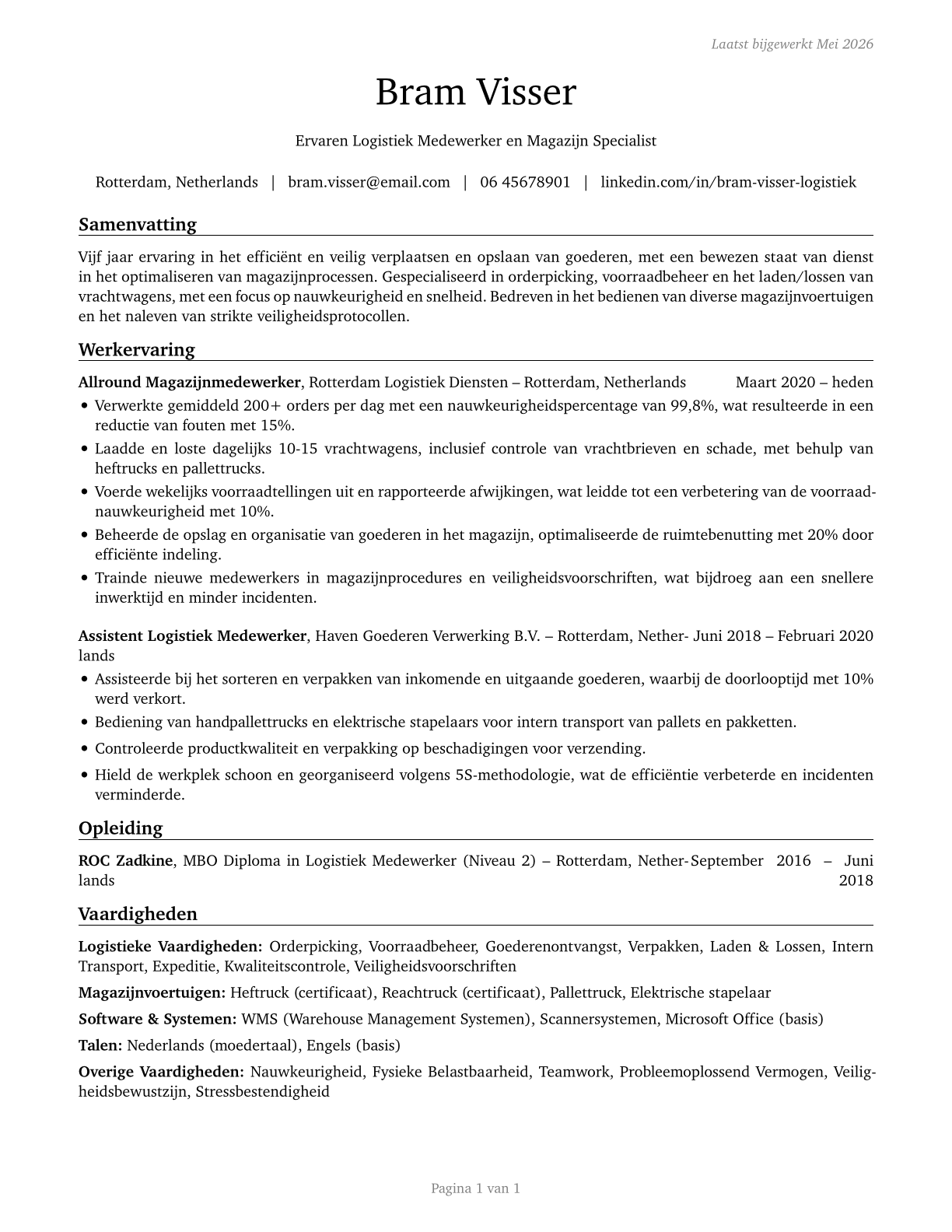 Laborers and Freight, Stock, and Material Movers, Hand CV in Dutch — page 1