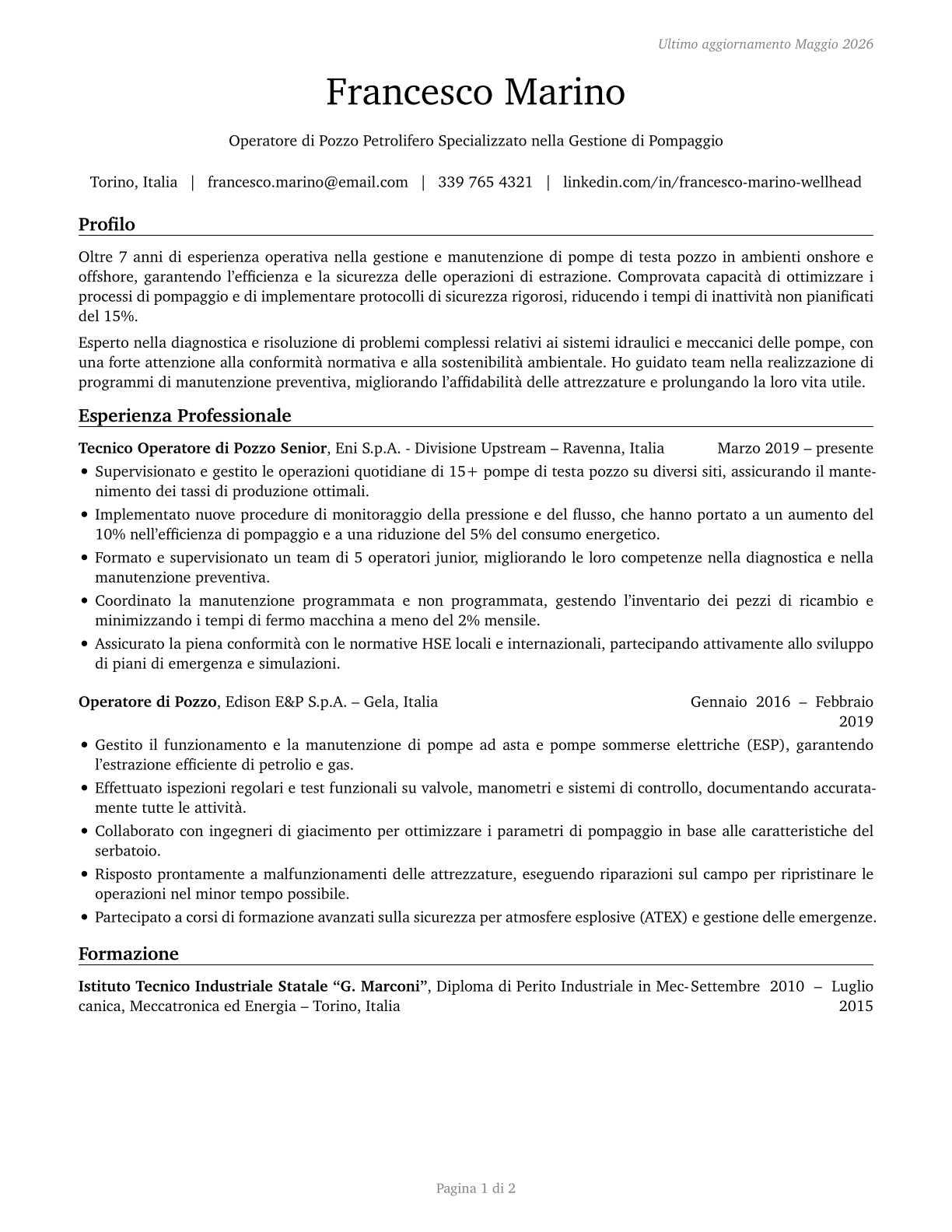 Wellhead Pumpers CV in Italian — page 1