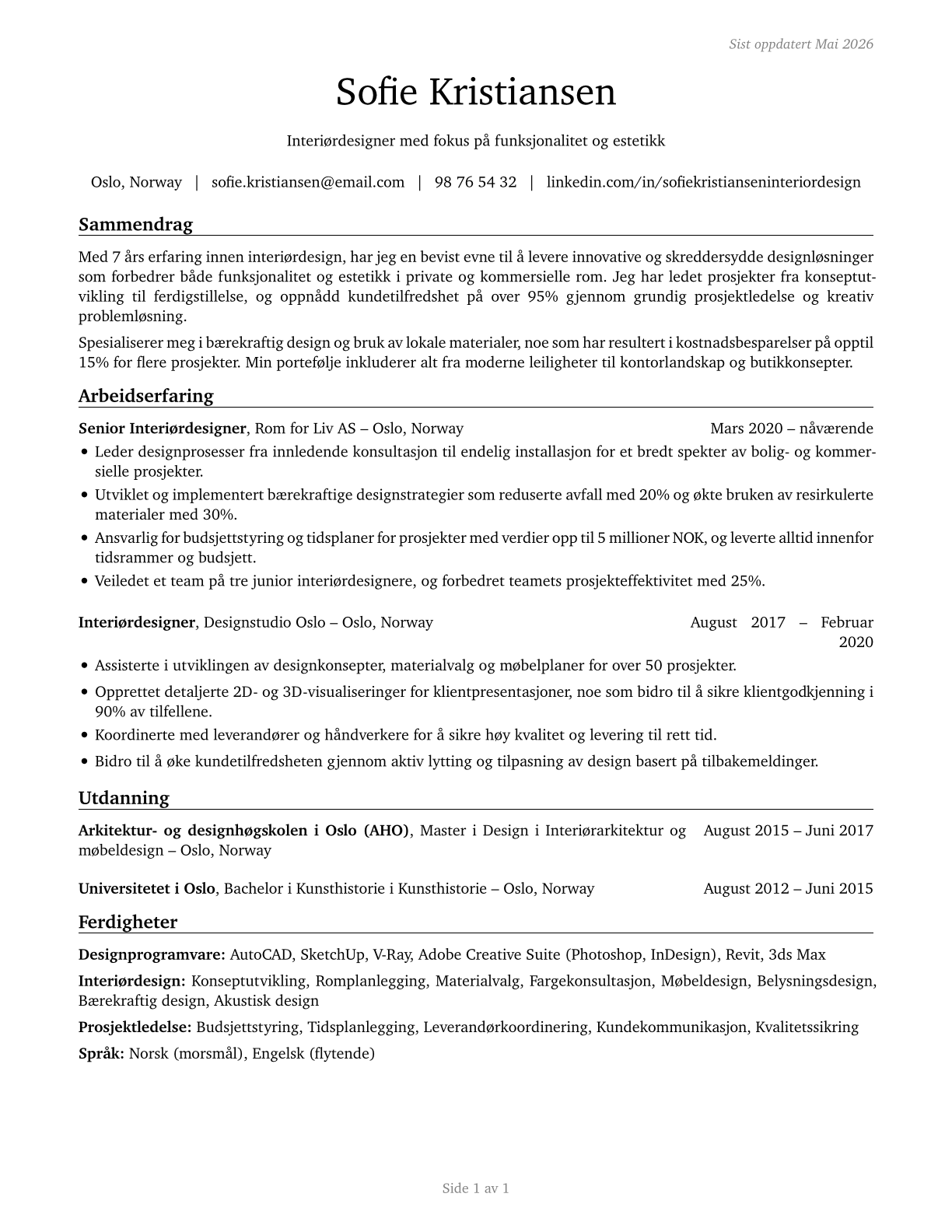 Interior Designers CV in Norwegian_bokmal — page 1