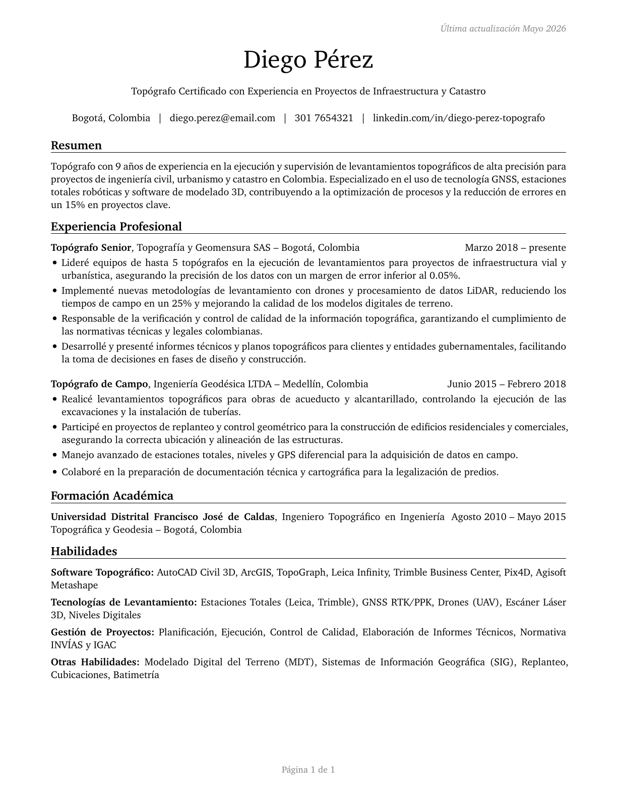 Surveyors CV in Spanish — page 1