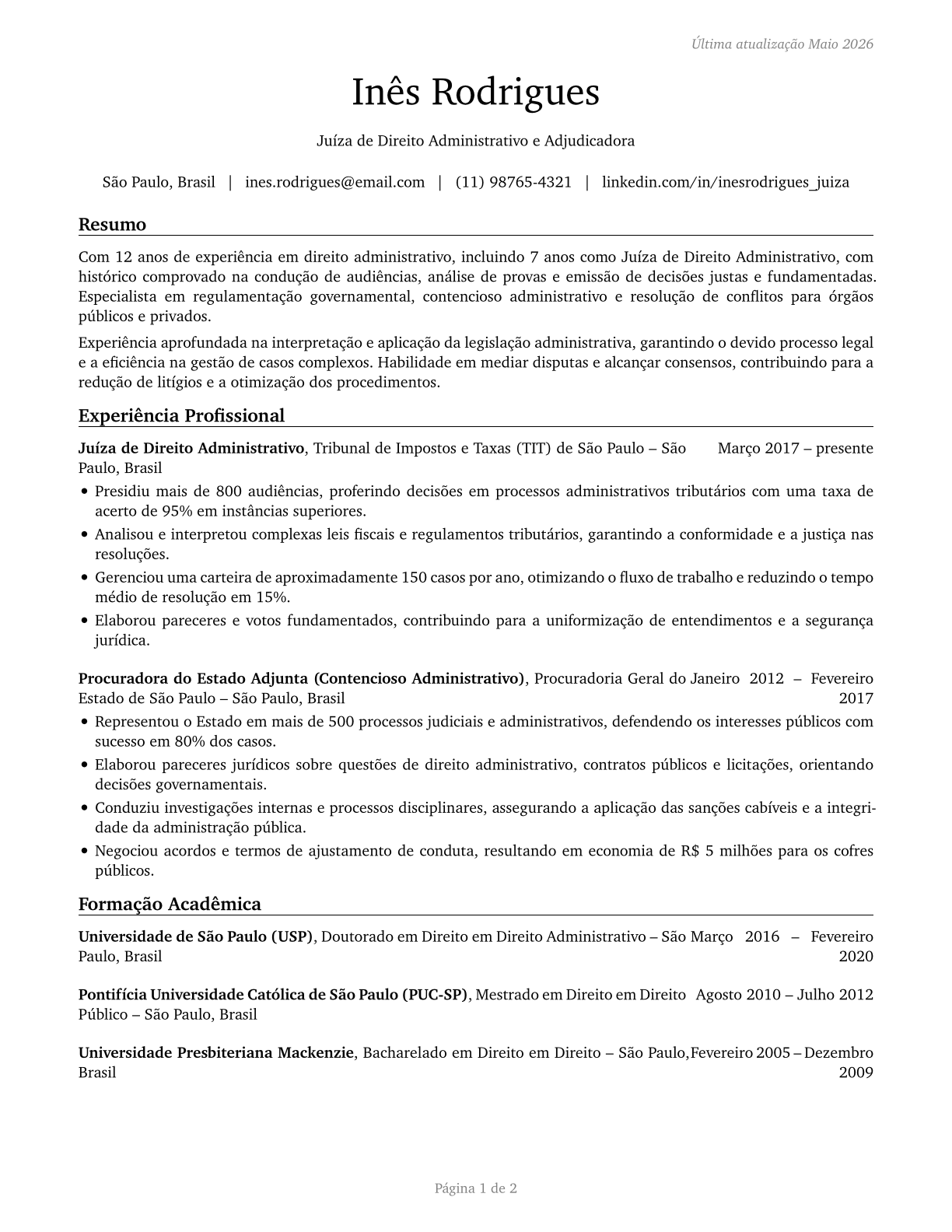 Administrative Law Judges, Adjudicators, and Hearing Officers CV in Portuguese — page 1