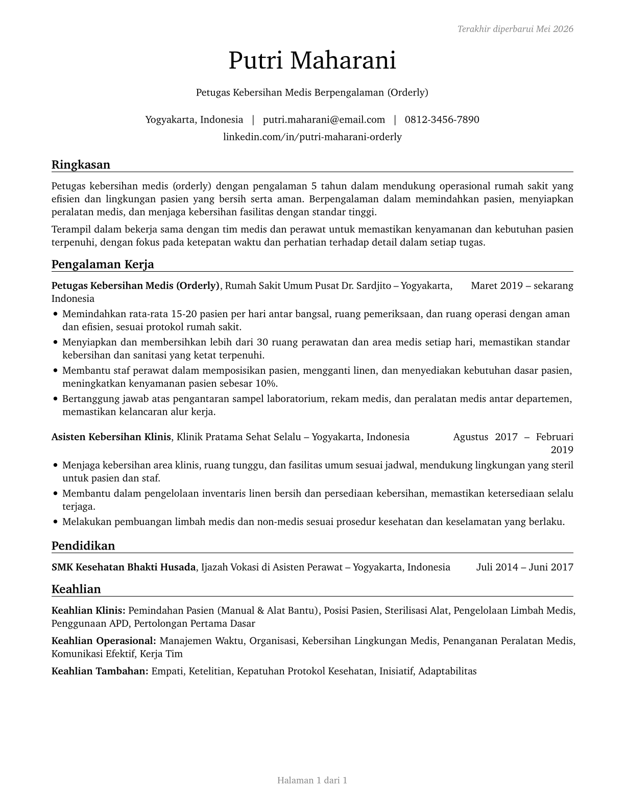 Orderlies CV in Indonesian — page 1