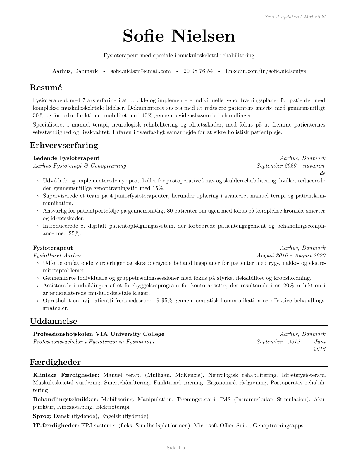 Physical Therapists CV in Danish — page 1