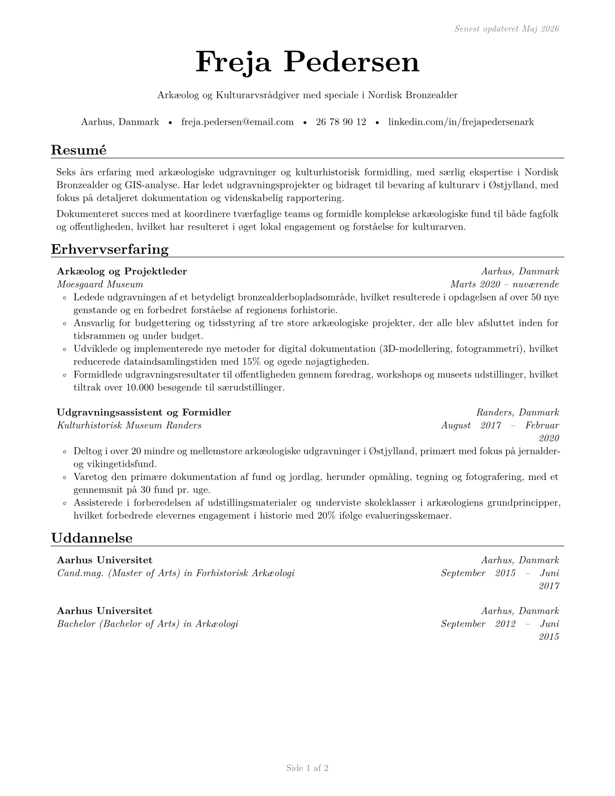 Anthropologists and Archeologists CV in Danish — page 1