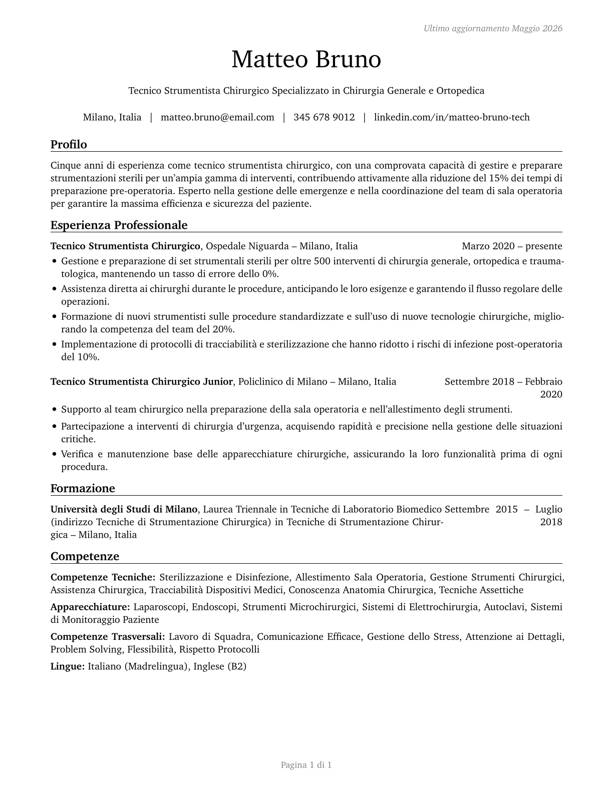 Surgical Technologists CV in Italian — page 1