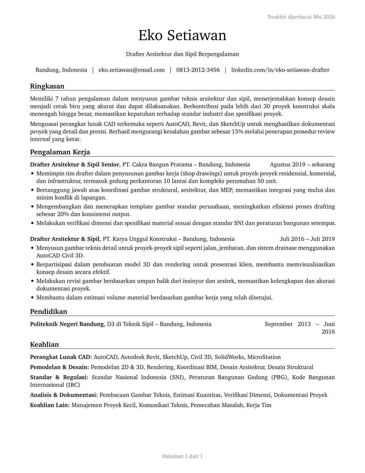 Architectural and Civil Drafters CV in Indonesian — page 1
