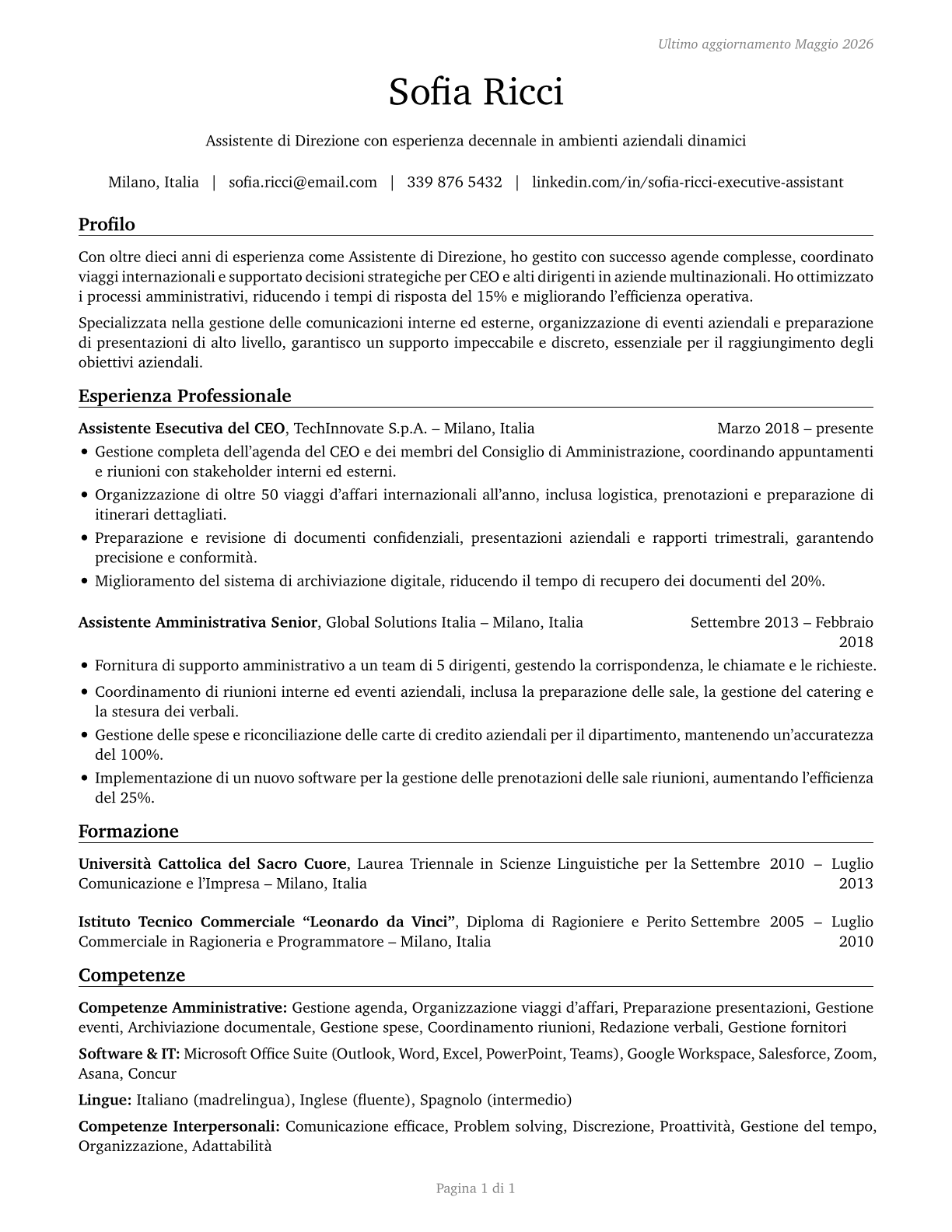 Executive Secretaries and Executive Administrative Assistants CV in Italian — page 1
