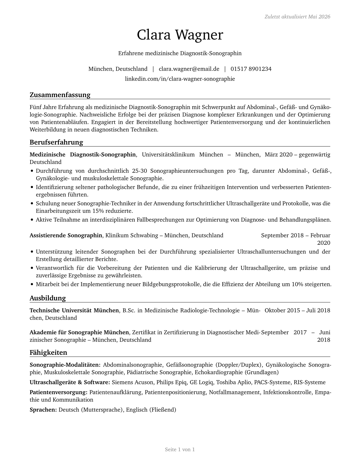 Diagnostic Medical Sonographers CV in German — page 1