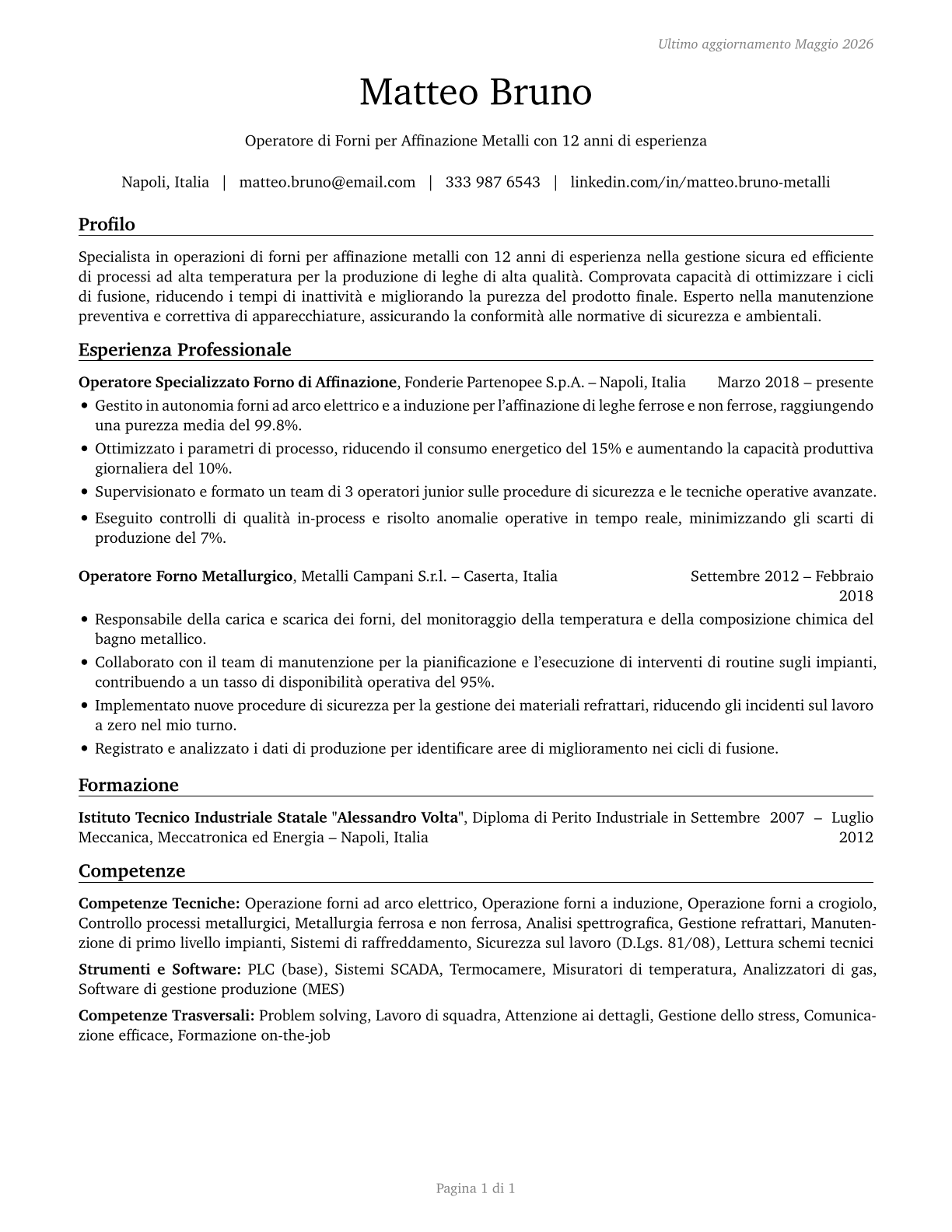 Metal-Refining Furnace Operators and Tenders CV in Italian — page 1