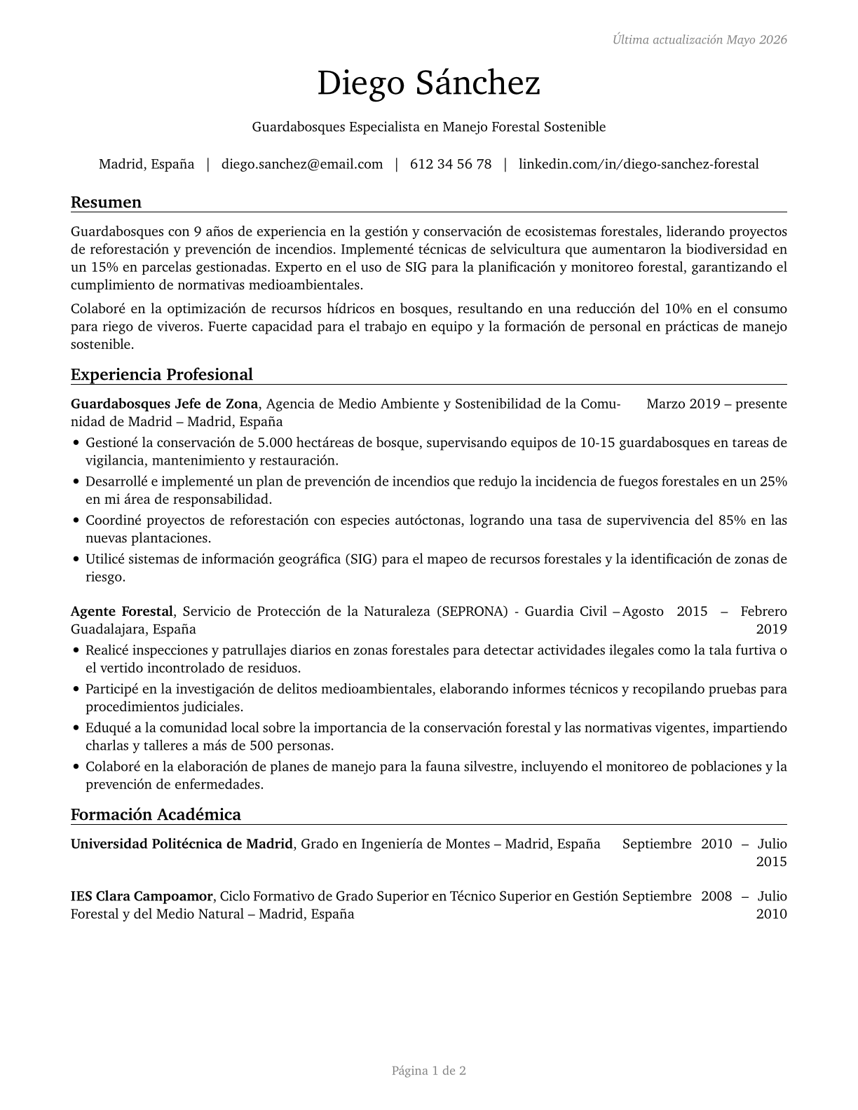 Foresters CV in Spanish — page 1