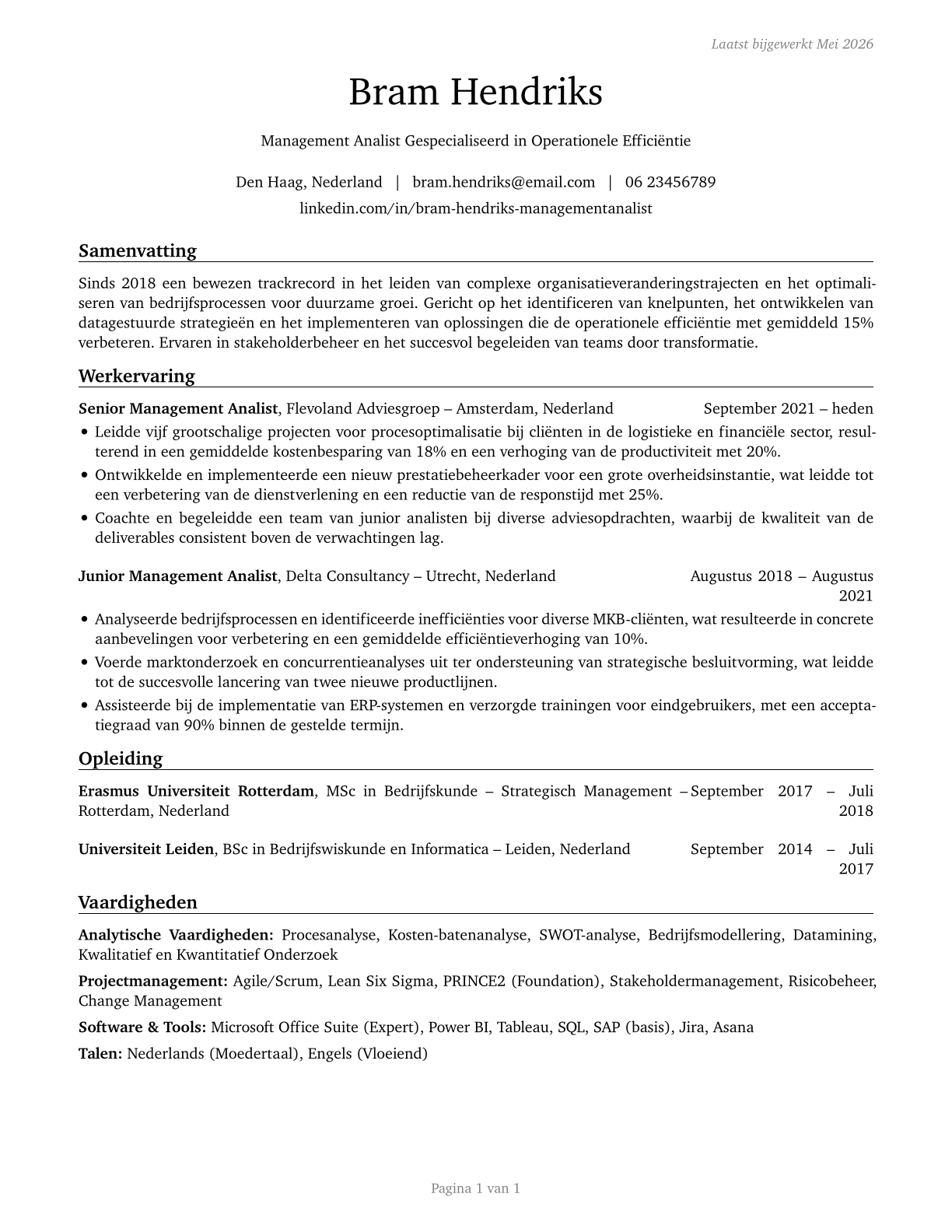 Management Analysts CV in Dutch — page 1