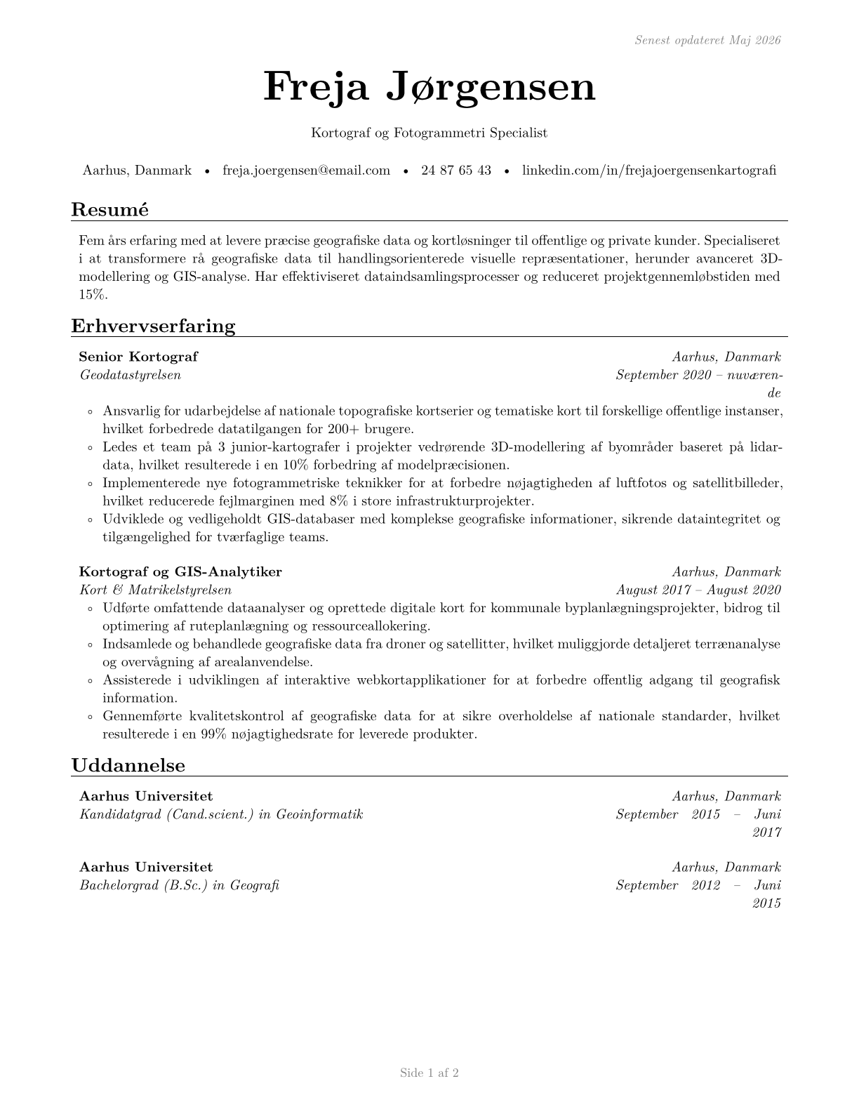 Cartographers and Photogrammetrists CV in Danish — page 1