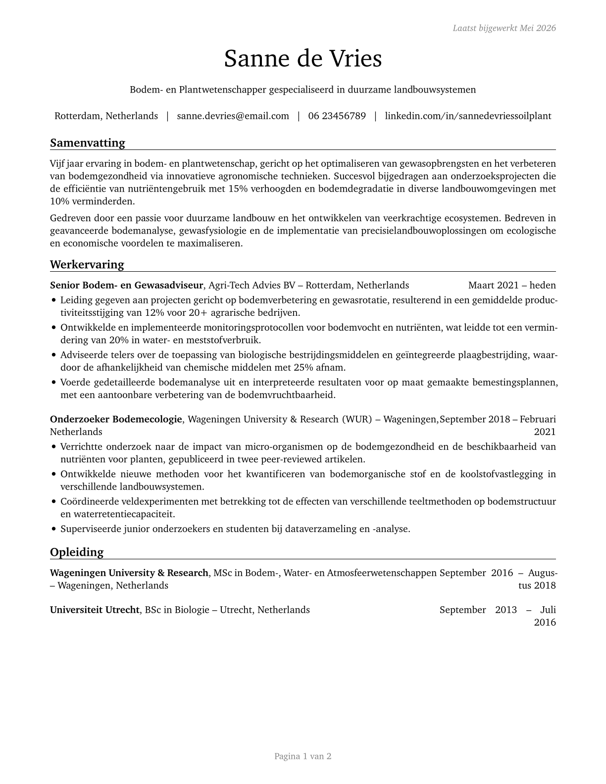 Soil and Plant Scientists CV in Dutch — page 1