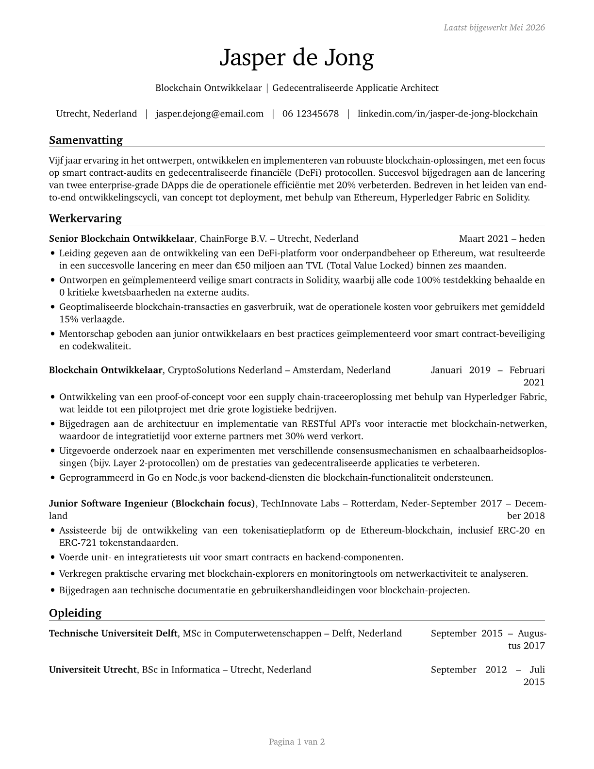 Blockchain Engineers CV in Dutch — page 1