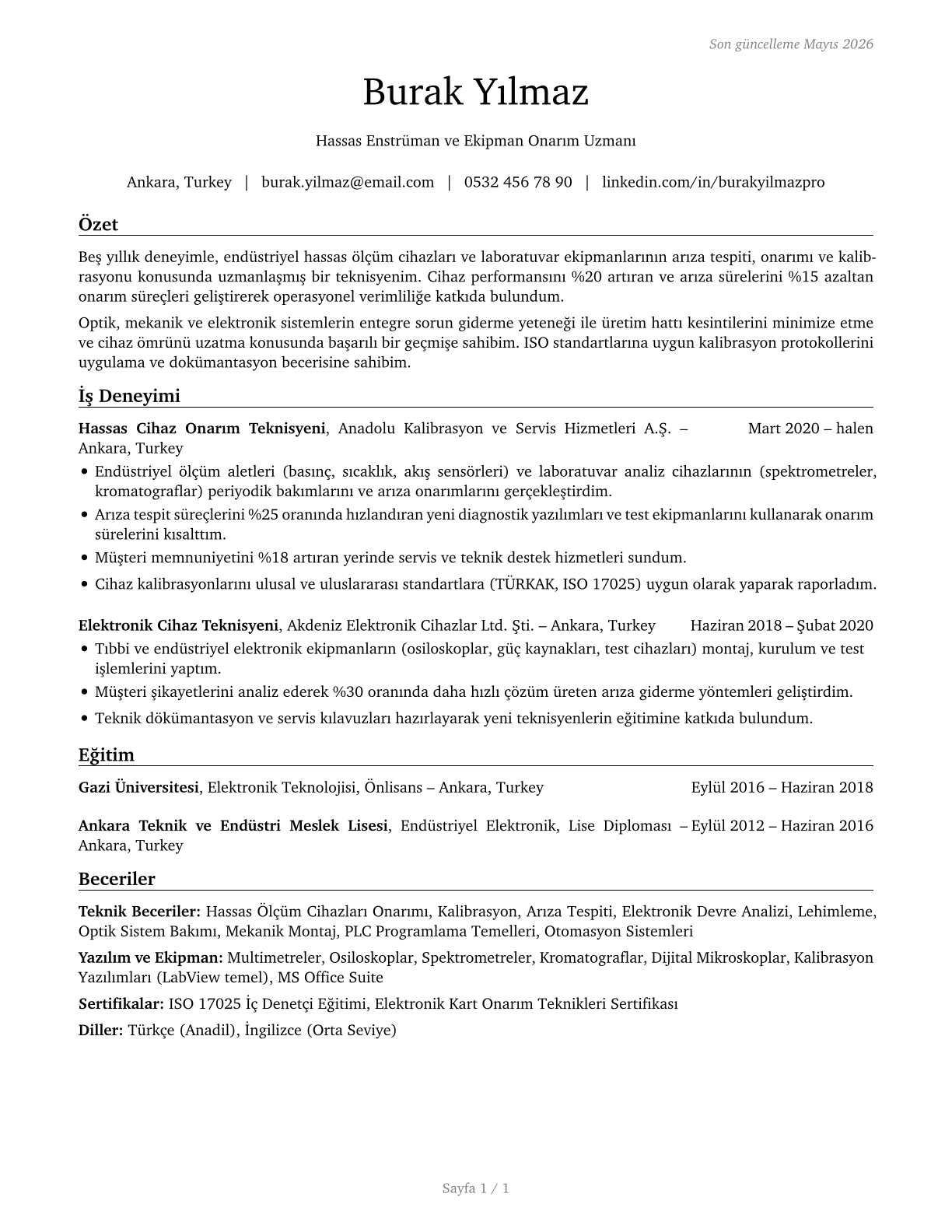 Precision Instrument and Equipment Repairers, All Other CV in Turkish — page 1