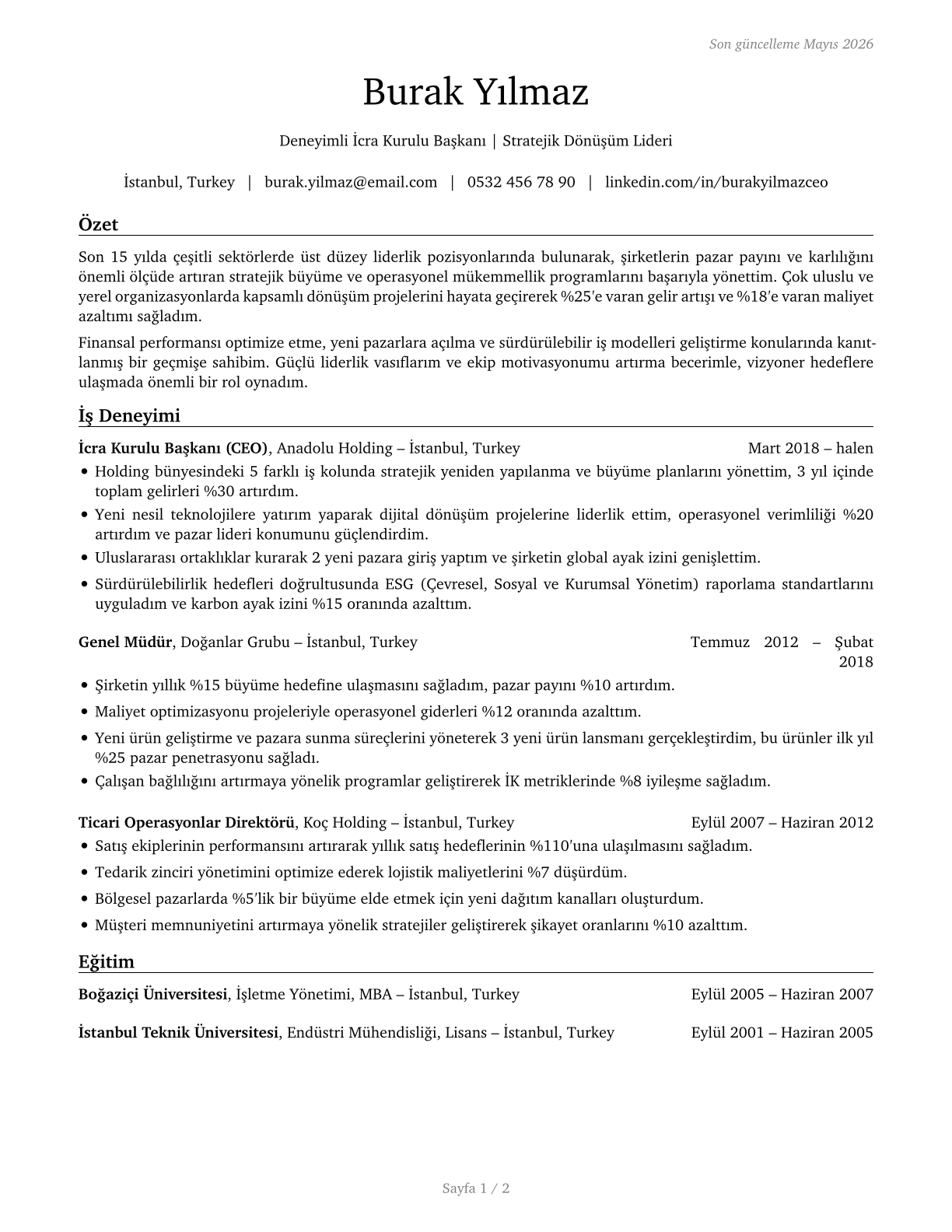 Chief Executives CV in Turkish — page 1