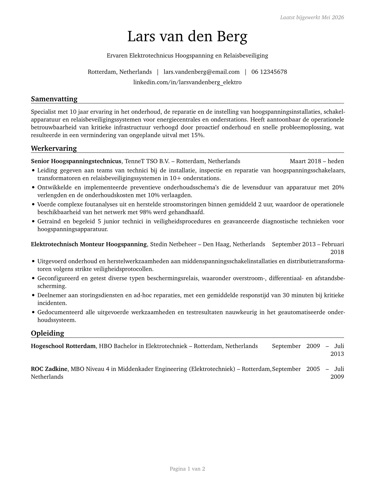 Electrical and Electronics Repairers, Powerhouse, Substation, and Relay CV in Dutch — page 1