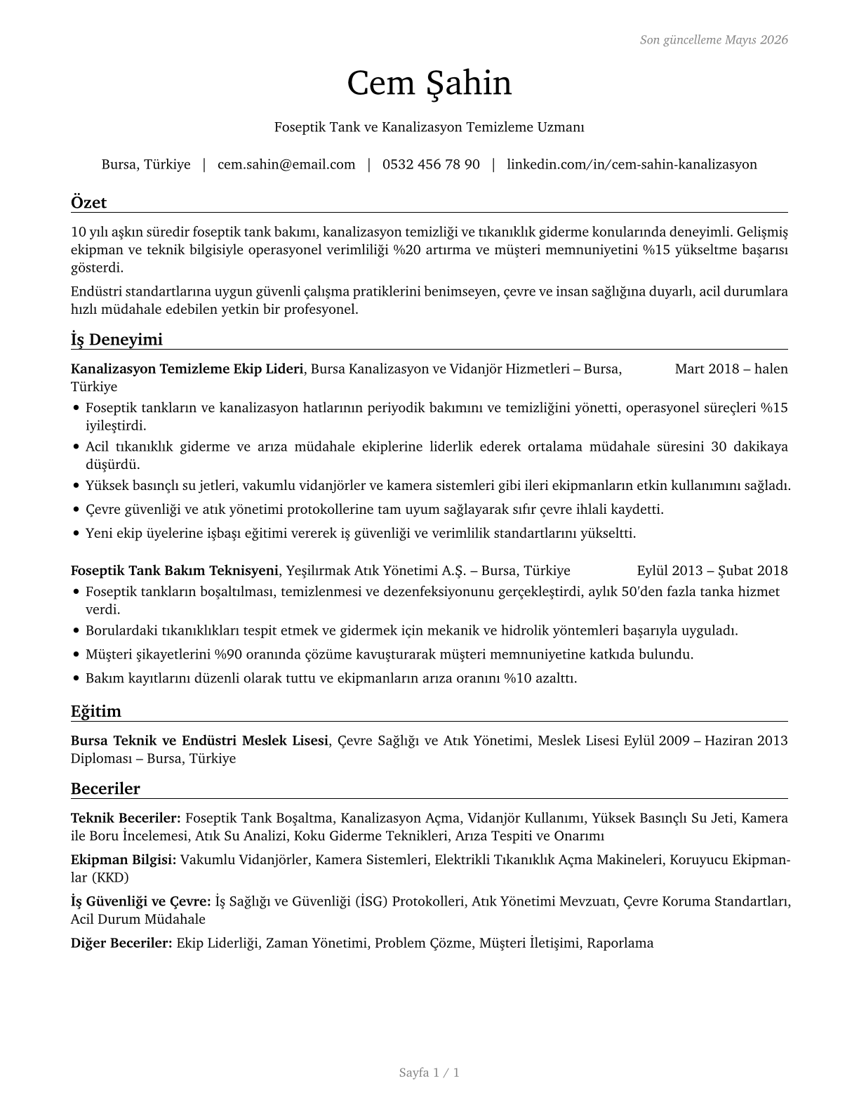 Septic Tank Servicers and Sewer Pipe Cleaners CV in Turkish — page 1
