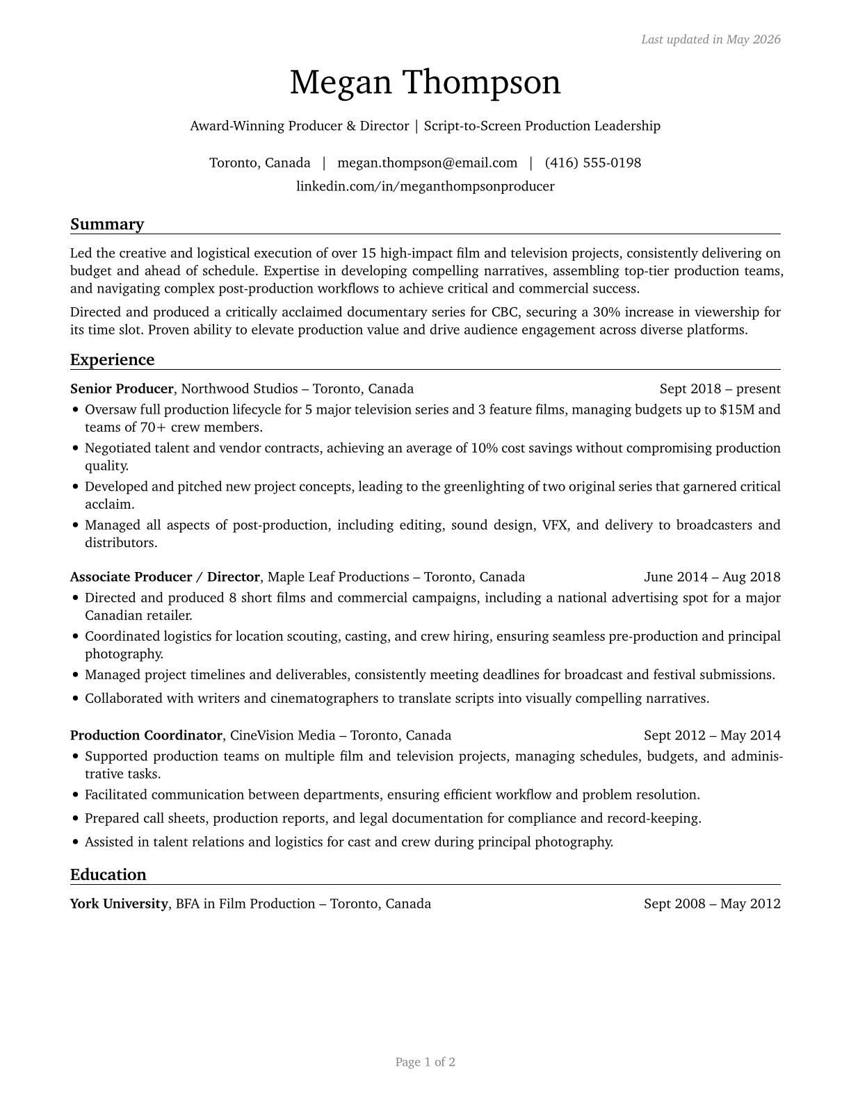Producers and Directors CV in English — page 1