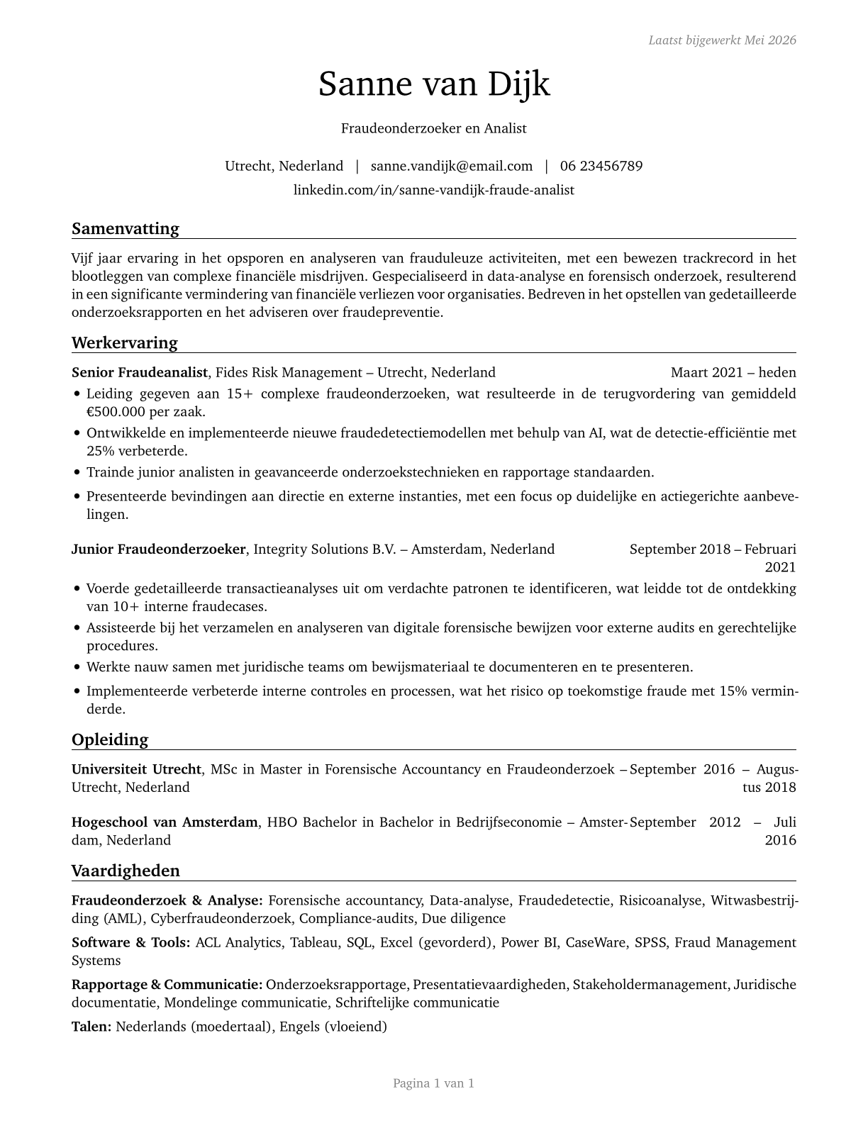 Fraud Examiners, Investigators and Analysts CV in Dutch — page 1