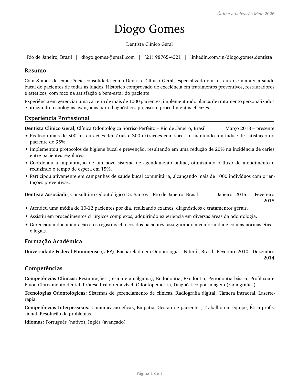 Dentists, General CV in Portuguese — page 1