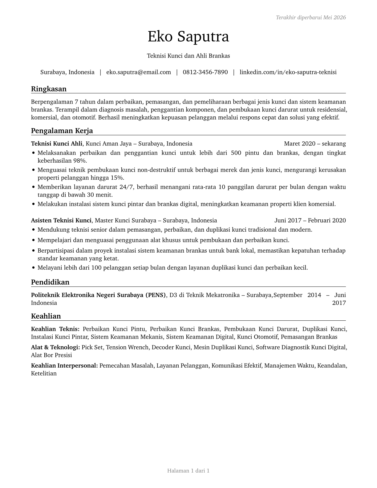 Locksmiths and Safe Repairers CV in Indonesian — page 1