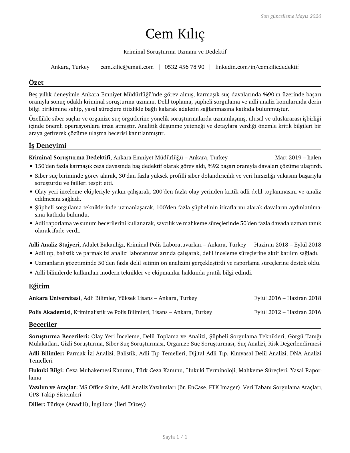 Detectives and Criminal Investigators CV in Turkish — page 1