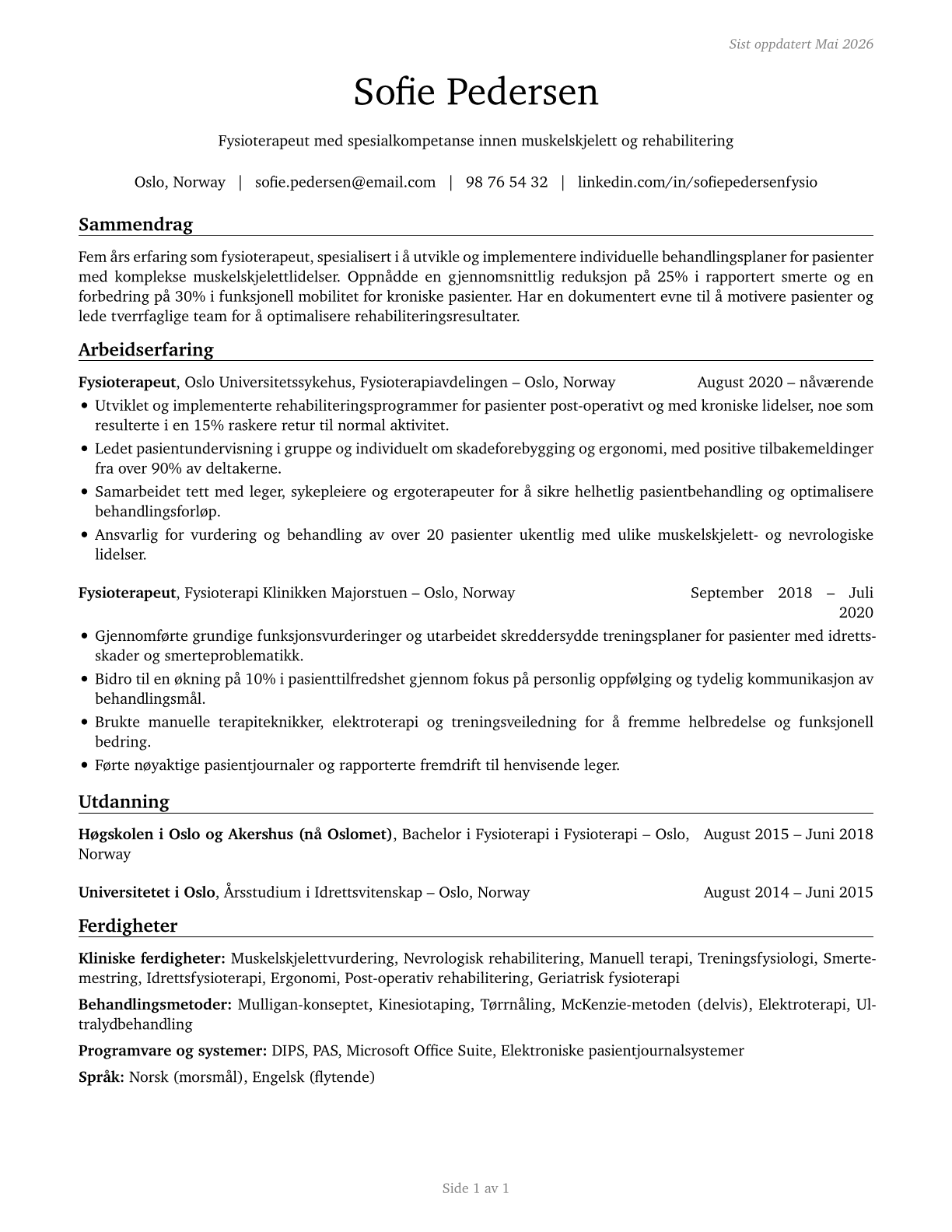 Physical Therapists CV in Norwegian_bokmal — page 1