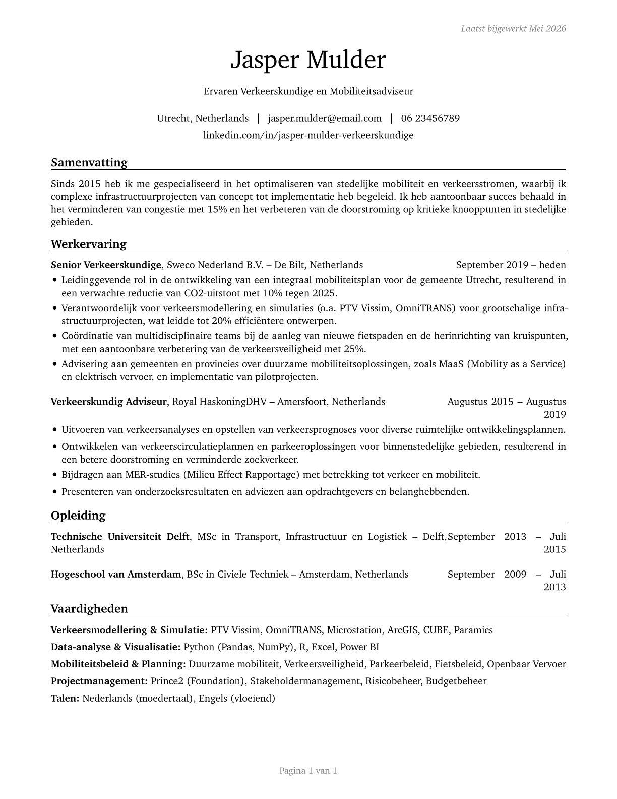 Transportation Engineers CV in Dutch — page 1