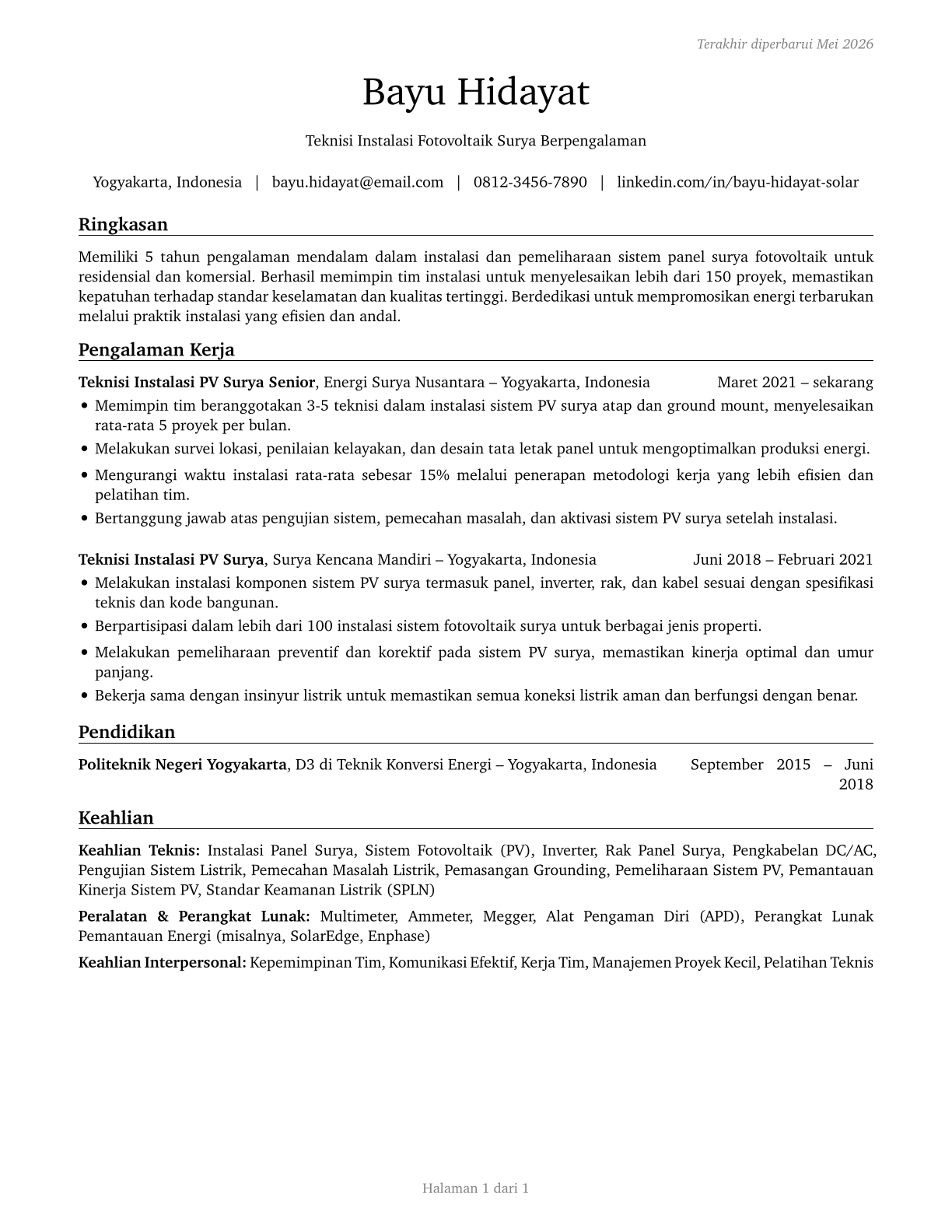 Solar Photovoltaic Installers CV in Indonesian — page 1