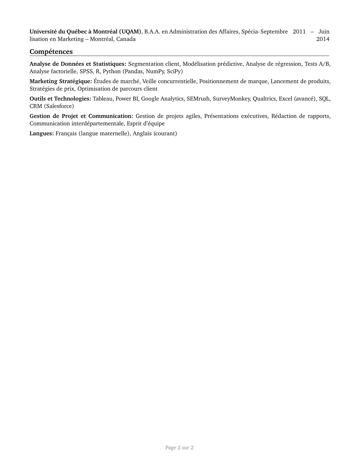 Market Research Analysts and Marketing Specialists CV in French — page 2